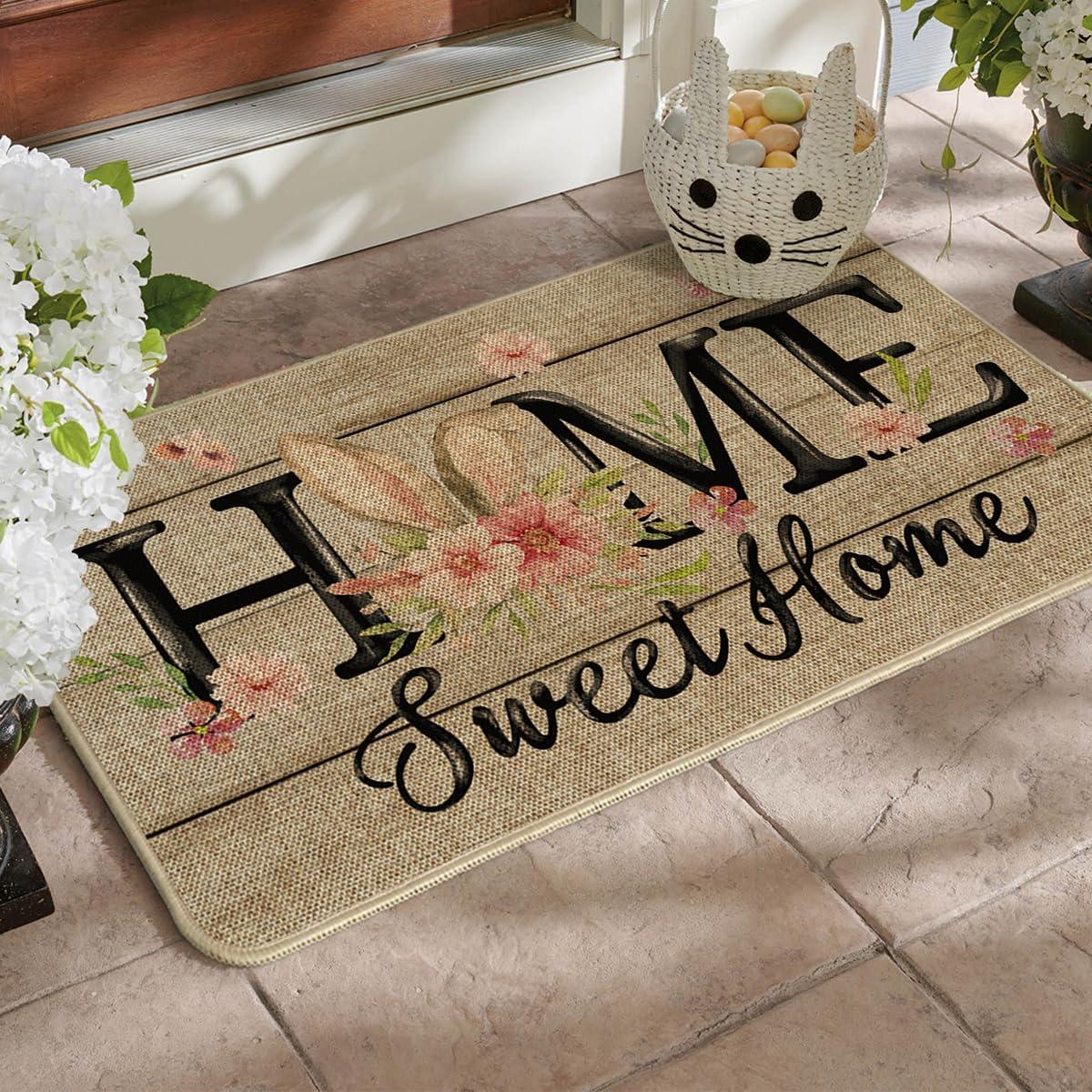 imageArtoid Mode Home Sweet Home Bunny Flowers Easter Doormat Home Decor LowProfile Switch Rug Door Mat Floor Mat for Indoor Outdoor 17x29 Inch