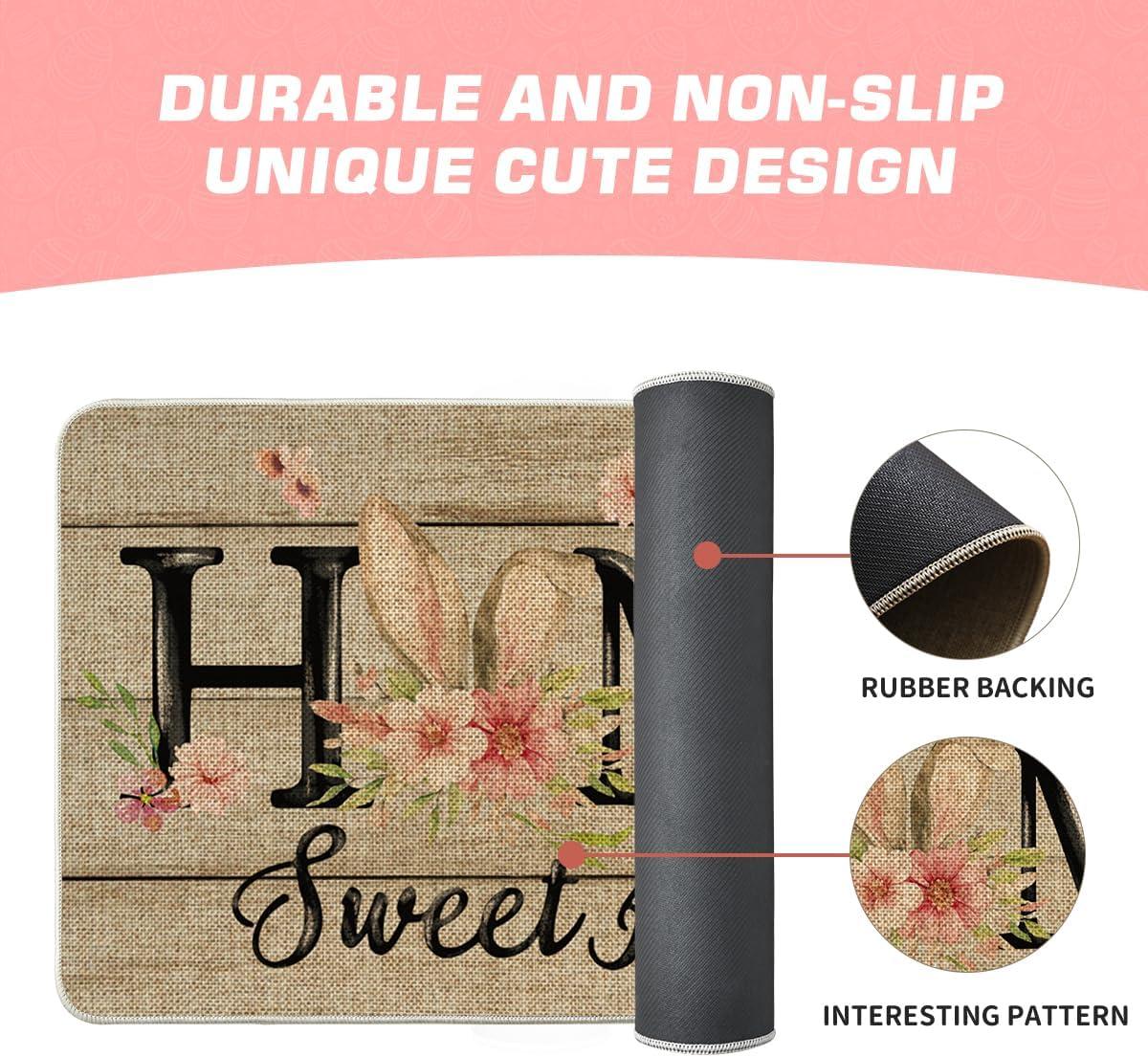 imageArtoid Mode Home Sweet Home Bunny Flowers Easter Doormat Home Decor LowProfile Switch Rug Door Mat Floor Mat for Indoor Outdoor 17x29 Inch