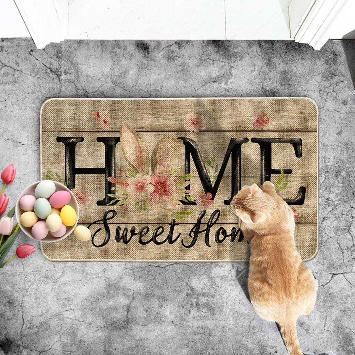 imageArtoid Mode Home Sweet Home Bunny Flowers Easter Doormat Home Decor LowProfile Switch Rug Door Mat Floor Mat for Indoor Outdoor 17x29 Inch