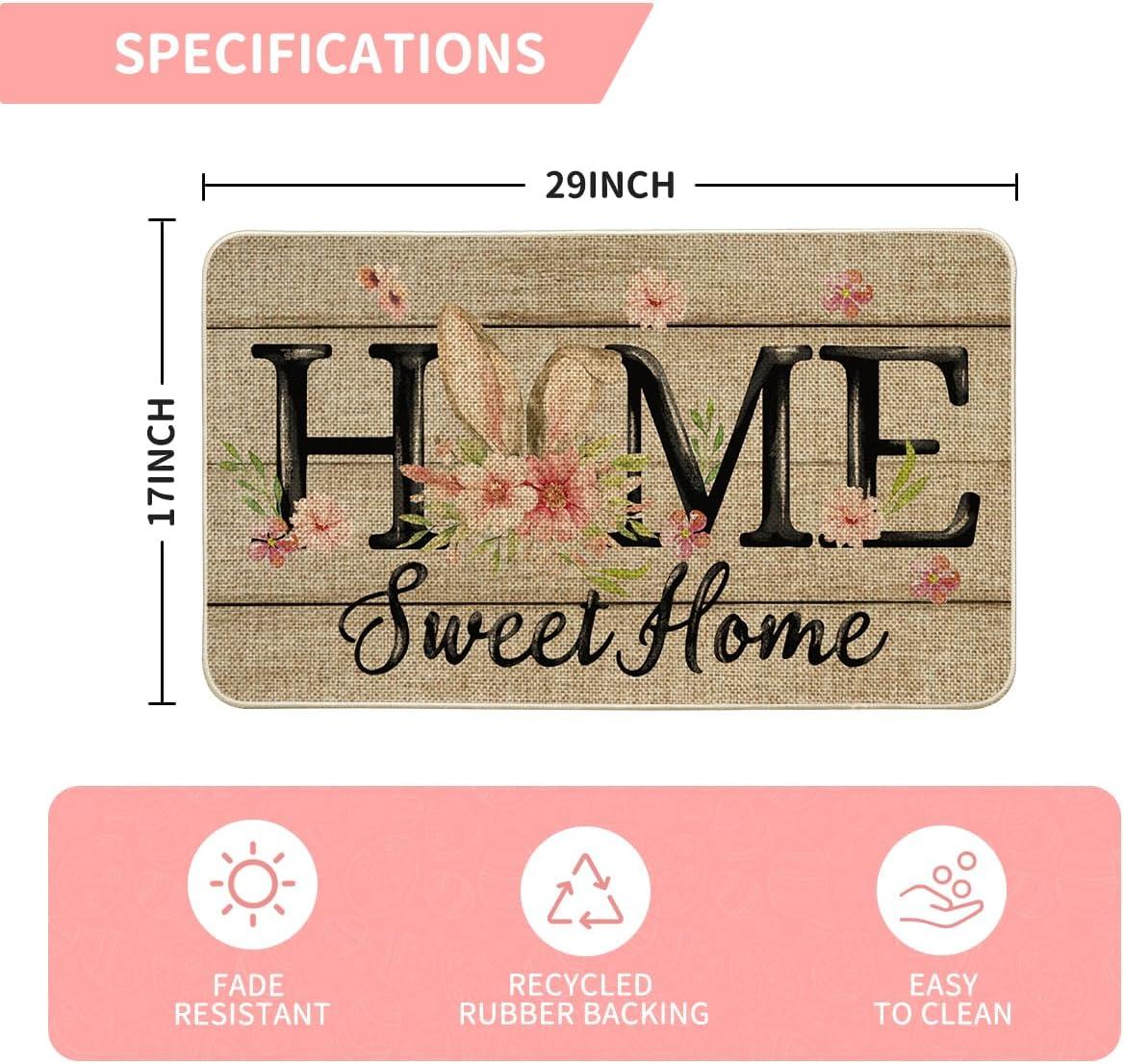 imageArtoid Mode Home Sweet Home Bunny Flowers Easter Doormat Home Decor LowProfile Switch Rug Door Mat Floor Mat for Indoor Outdoor 17x29 Inch