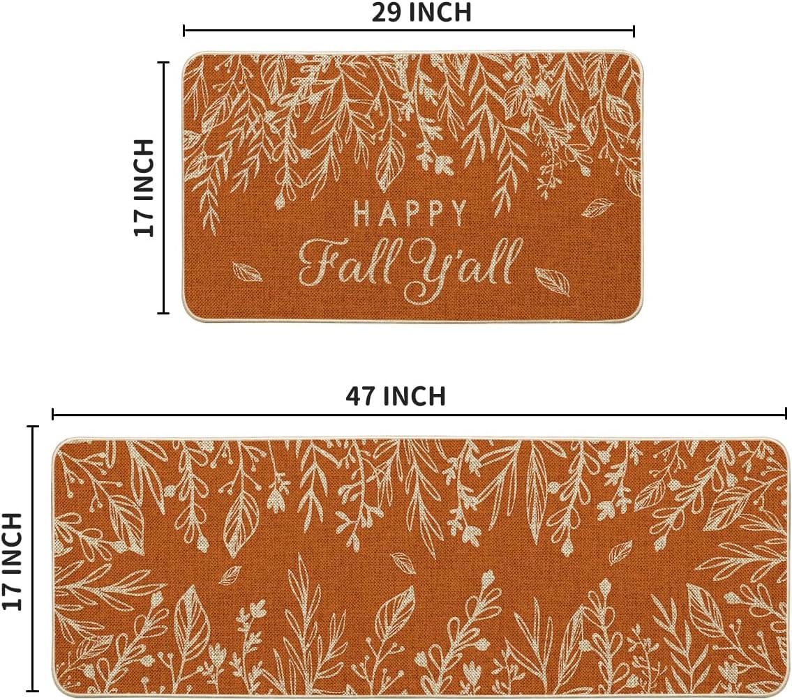 imageArtoid Mode Orange Hello Pumpkin Eucalyptus Fall Kitchen Mats Set of 2 Thanksgiving Home Decor LowProfile Kitchen Rugs for Floor 17x29 and 17x47 Inch