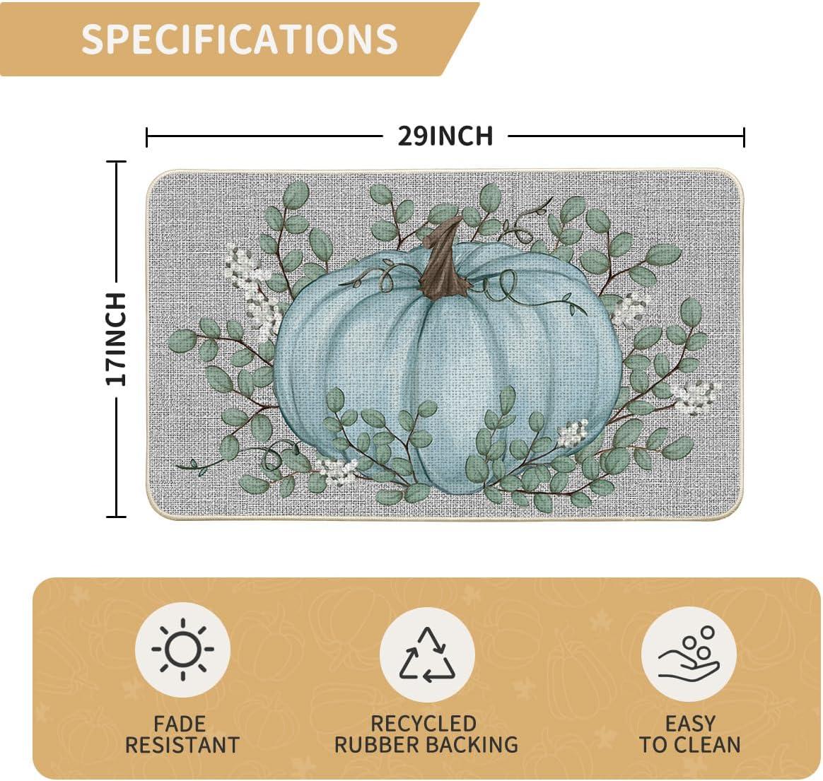 imageArtoid Mode Orange Pumpkin Eucalyptus Fall Doormat Autumn Home Decor LowProfile Switch Rug Door Mat Floor Mat for Indoor Outdoor 17x29 InchBlue