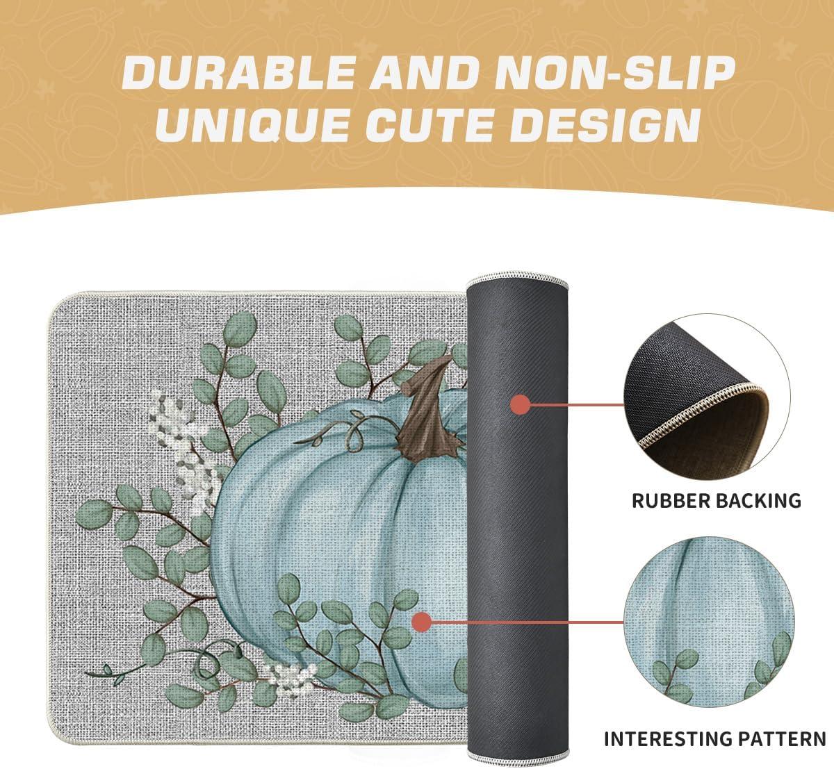 imageArtoid Mode Orange Pumpkin Eucalyptus Fall Doormat Autumn Home Decor LowProfile Switch Rug Door Mat Floor Mat for Indoor Outdoor 17x29 InchBlue