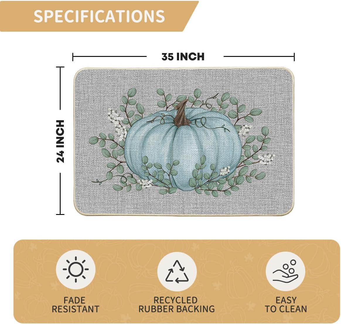 imageArtoid Mode Orange Pumpkin Eucalyptus Fall Doormat Autumn Home Decor LowProfile Switch Rug Door Mat Floor Mat for Indoor Outdoor 17x29 InchBlue