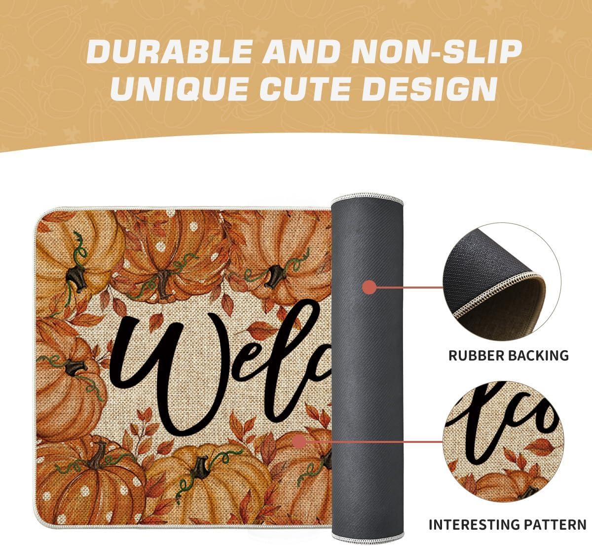 imageArtoid Mode Orange Pumpkins Maple Leaves Welcome Fall Doormat Autumn Home Decor LowProfile Switch Rug Door Mat for Indoor Outdoor 17x29 InchOrange