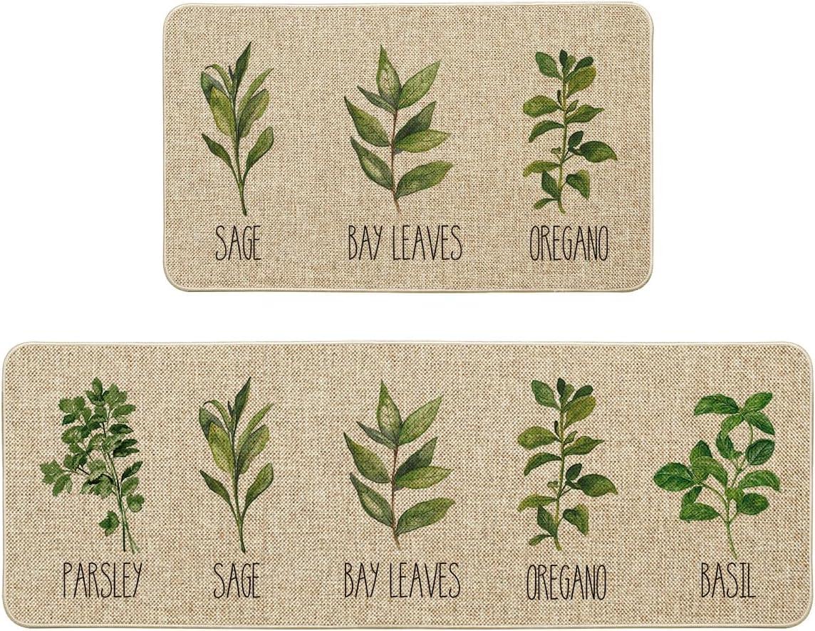 imageArtoid Mode Parsley Sage Oregano Basil Bay Leaves Decorative Kitchen Mats Set of 2 Seasonal Holiday Party LowProfile Floor Mat for Home Kitchen 17x29 and 17x47 Inch17 x 29 17 x 47