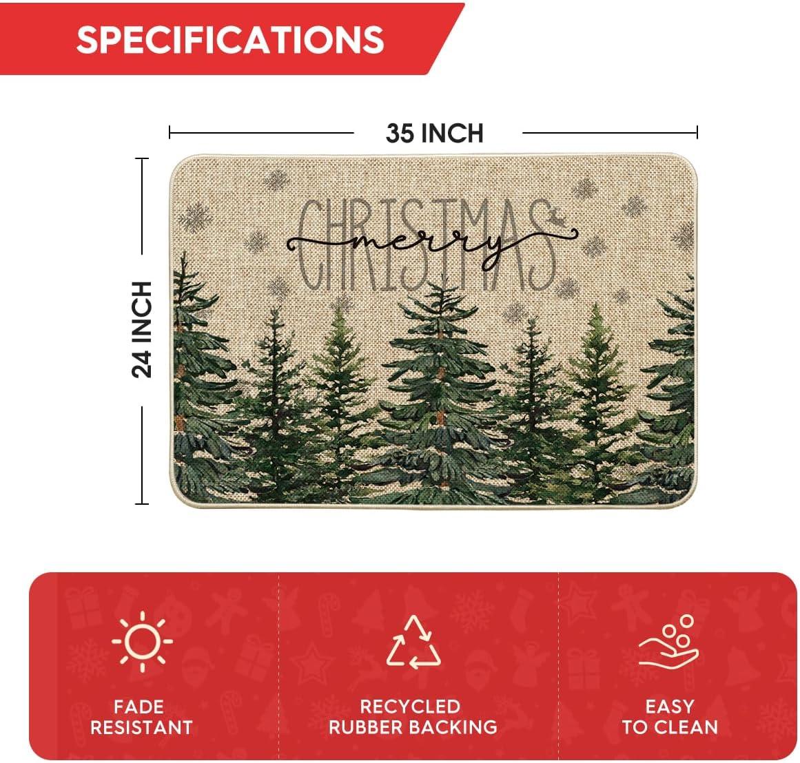 imageArtoid Mode Pine Trees Snowflakes Merry Christmas Welcome Decorative Doormat Seasonal Winter Xmas LowProfile Rug Switch Mat for Outdoor 17x29 InchGreen