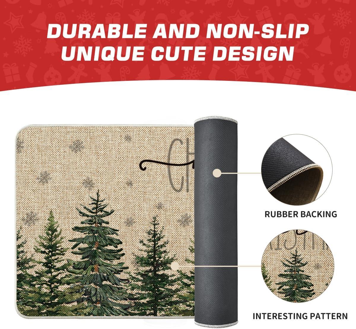 imageArtoid Mode Pine Trees Snowflakes Merry Christmas Welcome Decorative Doormat Seasonal Winter Xmas LowProfile Rug Switch Mat for Outdoor 17x29 InchGreen