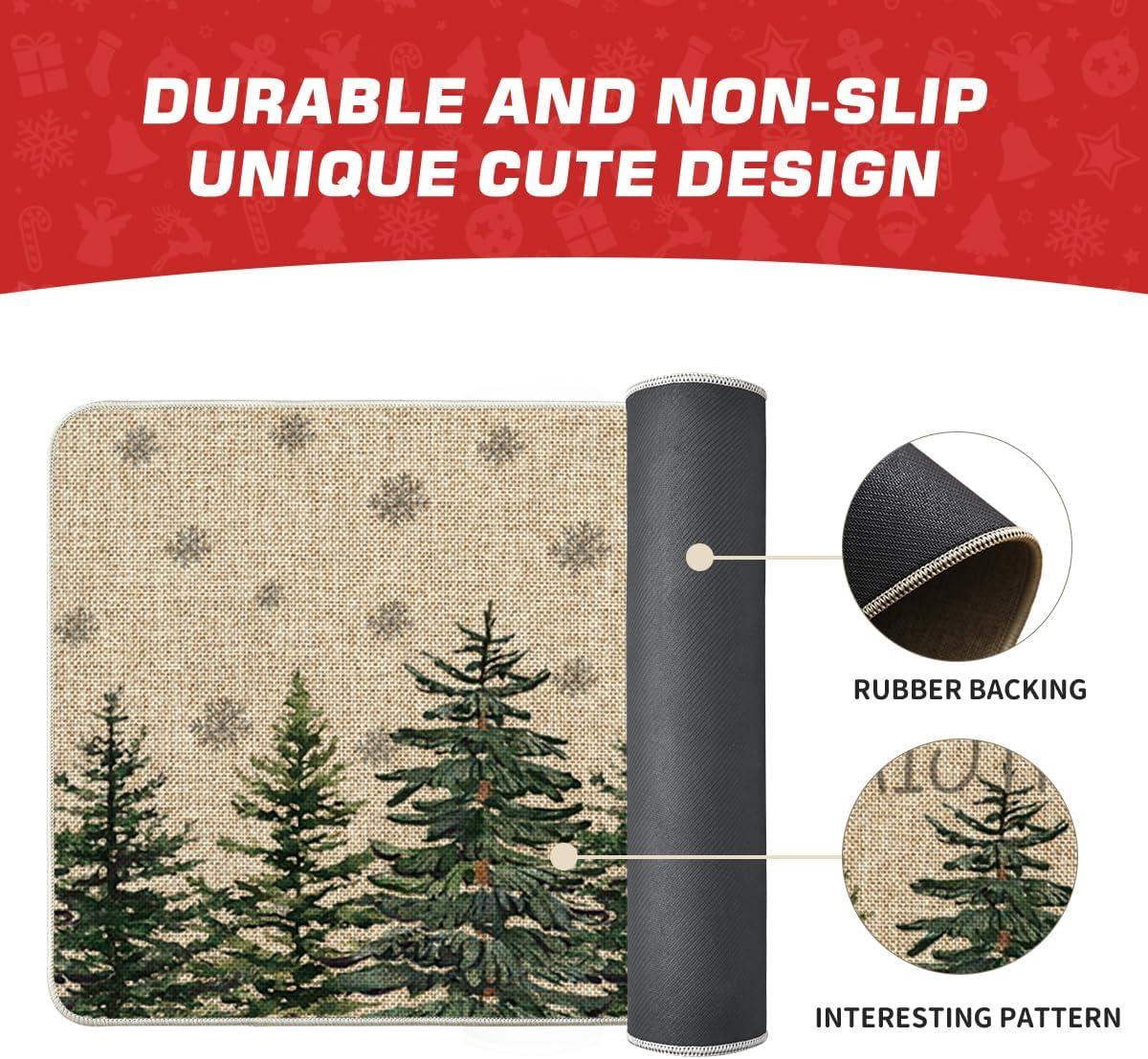 imageArtoid Mode Pine Trees Snowflakes Merry Christmas Welcome Decorative Doormat Seasonal Winter Xmas LowProfile Rug Switch Mat for Outdoor 17x29 InchGreen