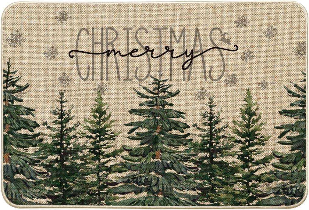 imageArtoid Mode Pine Trees Snowflakes Merry Christmas Welcome Decorative Doormat Seasonal Winter Xmas LowProfile Rug Switch Mat for Outdoor 17x29 InchGreen