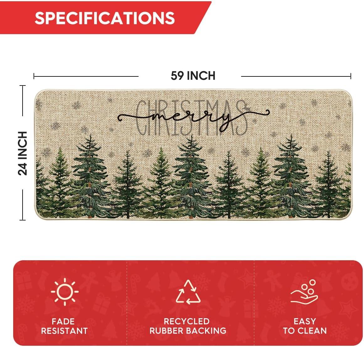 imageArtoid Mode Pine Trees Snowflakes Merry Christmas Welcome Decorative Doormat Seasonal Winter Xmas LowProfile Rug Switch Mat for Outdoor 17x29 InchGreen