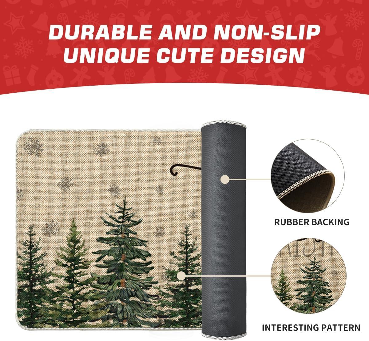 imageArtoid Mode Pine Trees Snowflakes Merry Christmas Welcome Decorative Doormat Seasonal Winter Xmas LowProfile Rug Switch Mat for Outdoor 17x29 InchGreen