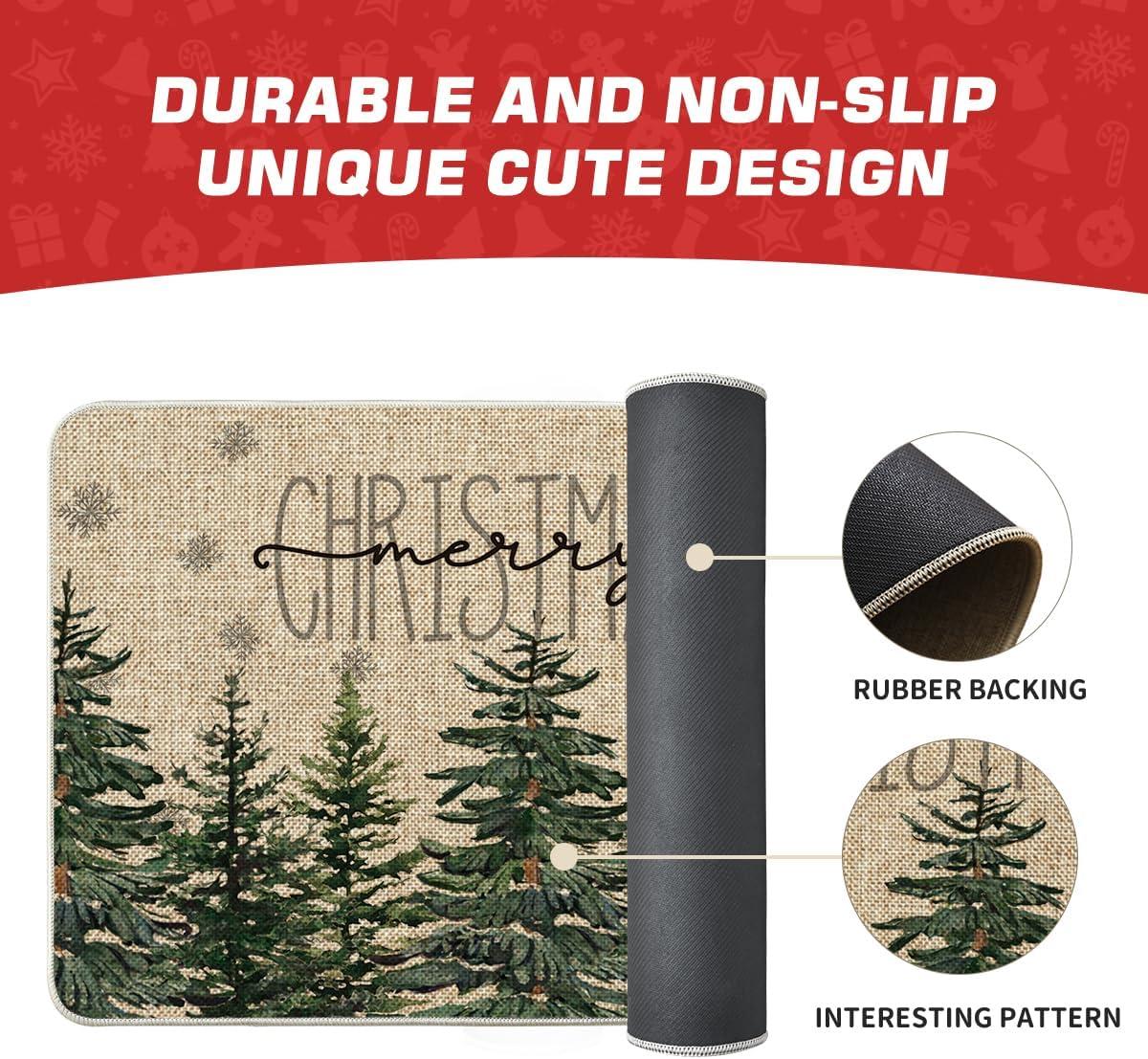 imageArtoid Mode Pine Trees Snowflakes Merry Christmas Welcome Decorative Doormat Seasonal Winter Xmas LowProfile Rug Switch Mat for Outdoor 17x29 InchGreen