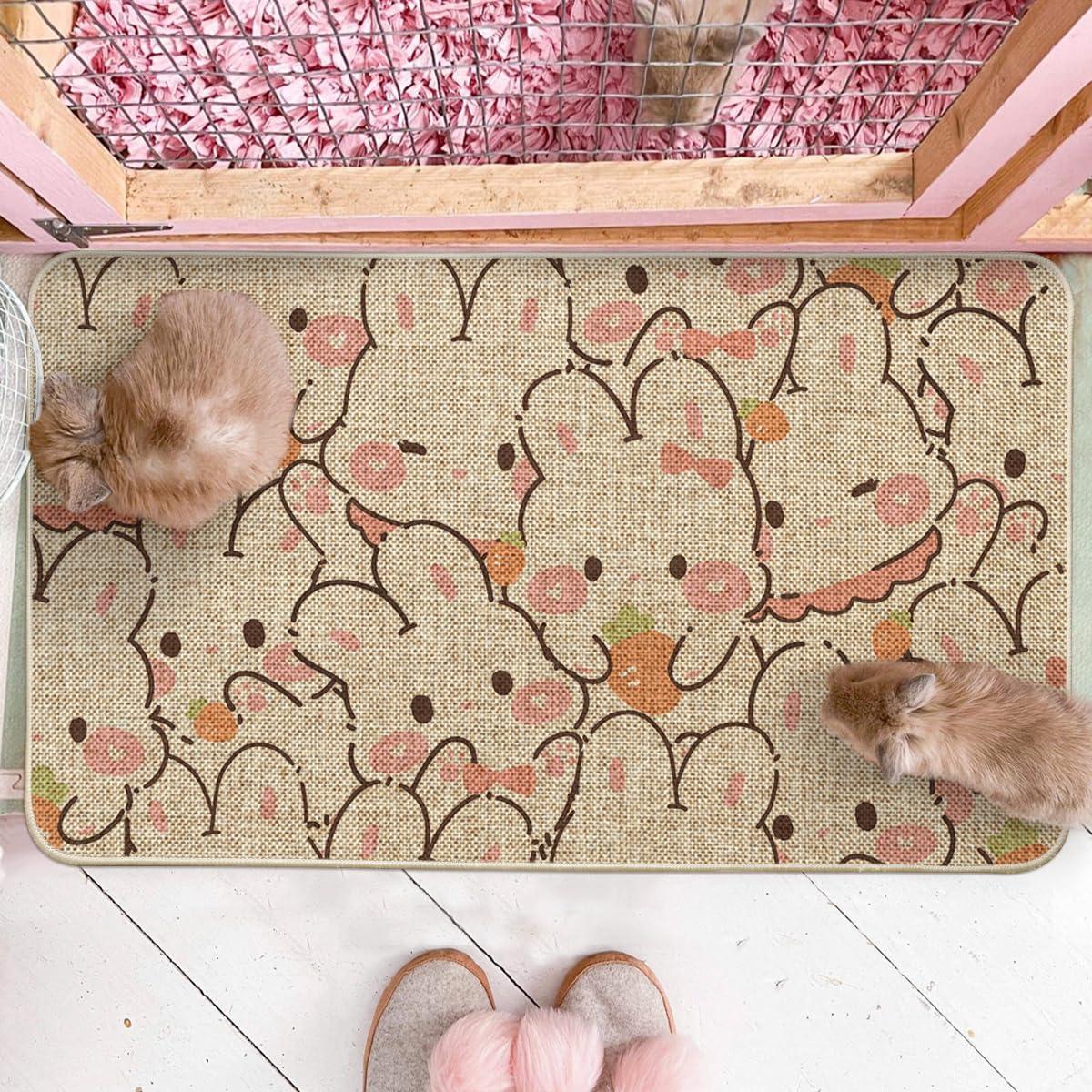 imageArtoid Mode Pink Bunny Carrot Easter Doormat Cute Rabbits Home Decor LowProfile Switch Rug Door Mat Floor Mat for Indoor Outdoor 17x29 Inch DM085