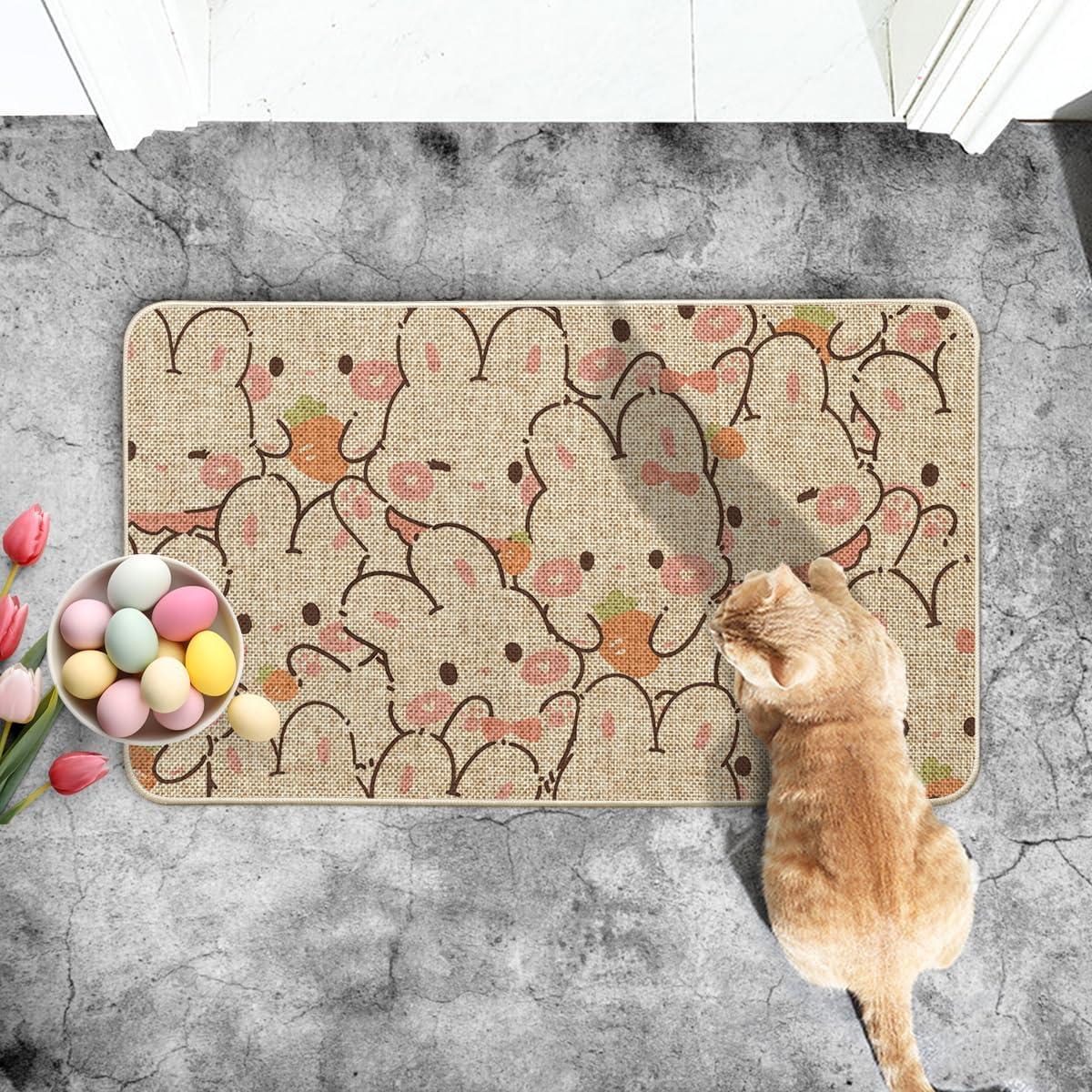 imageArtoid Mode Pink Bunny Carrot Easter Doormat Cute Rabbits Home Decor LowProfile Switch Rug Door Mat Floor Mat for Indoor Outdoor 17x29 Inch DM085
