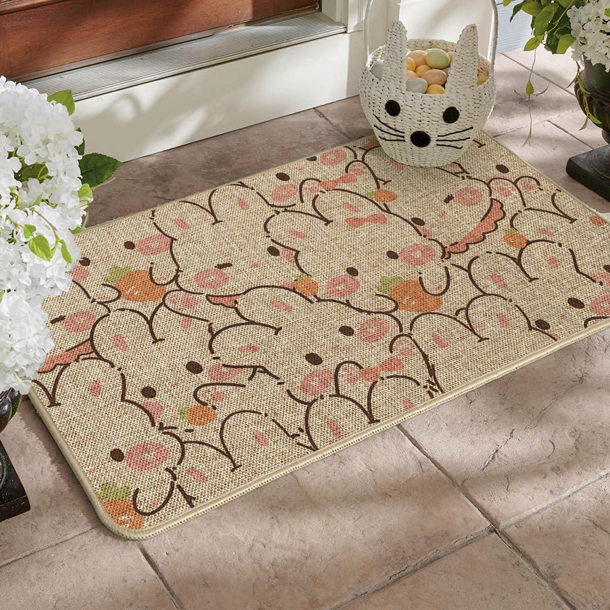imageArtoid Mode Pink Bunny Carrot Easter Doormat Cute Rabbits Home Decor LowProfile Switch Rug Door Mat Floor Mat for Indoor Outdoor 17x29 Inch DM085