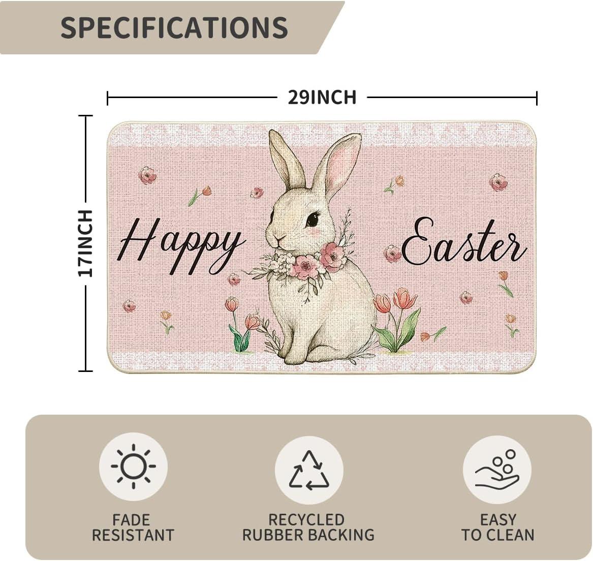 imageArtoid Mode Pink Rabbit Bunny Carrots Flowers Happy Easter Doormat Home Decor LowProfile Switch Rug Door Mat Floor Mat for Indoor Outdoor 17x29 Inch
