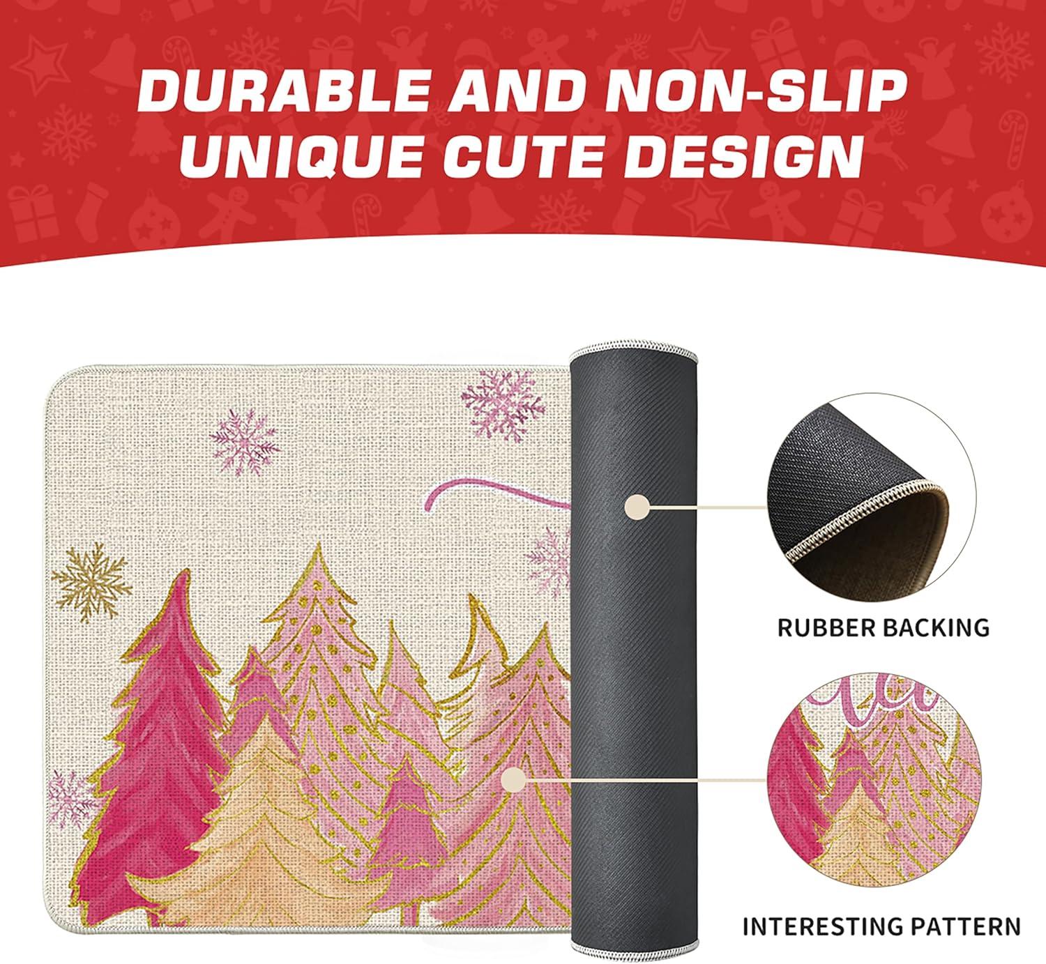 imageArtoid Mode Pink Tree Snowflak Christmas in July Welcome Doormat Winter Home Decor LowProfile Switch Rug Door Mat Floor Mat for Indoor Outdoor 17x29 InchPink