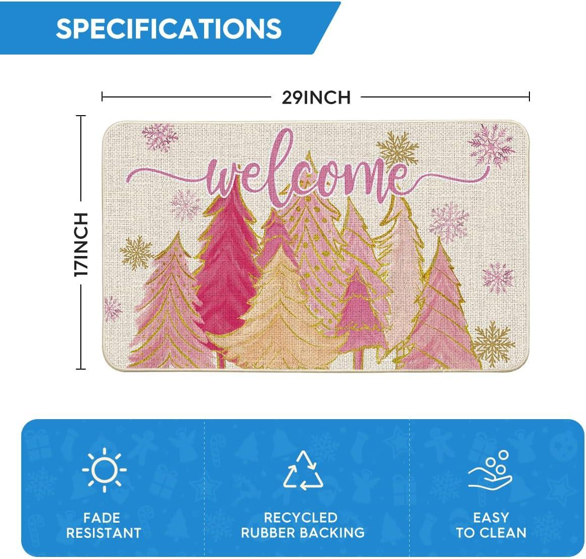 imageArtoid Mode Pink Tree Snowflak Christmas in July Welcome Doormat Winter Home Decor LowProfile Switch Rug Door Mat Floor Mat for Indoor Outdoor 17x29 InchPink