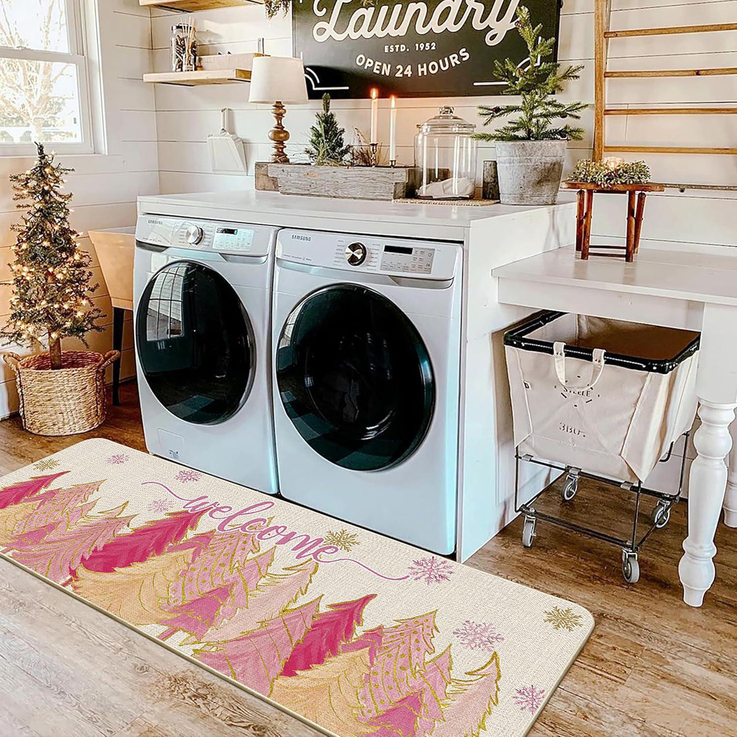 imageArtoid Mode Pink Tree Snowflak Christmas in July Welcome Doormat Winter Home Decor LowProfile Switch Rug Door Mat Floor Mat for Indoor Outdoor 17x29 InchPink