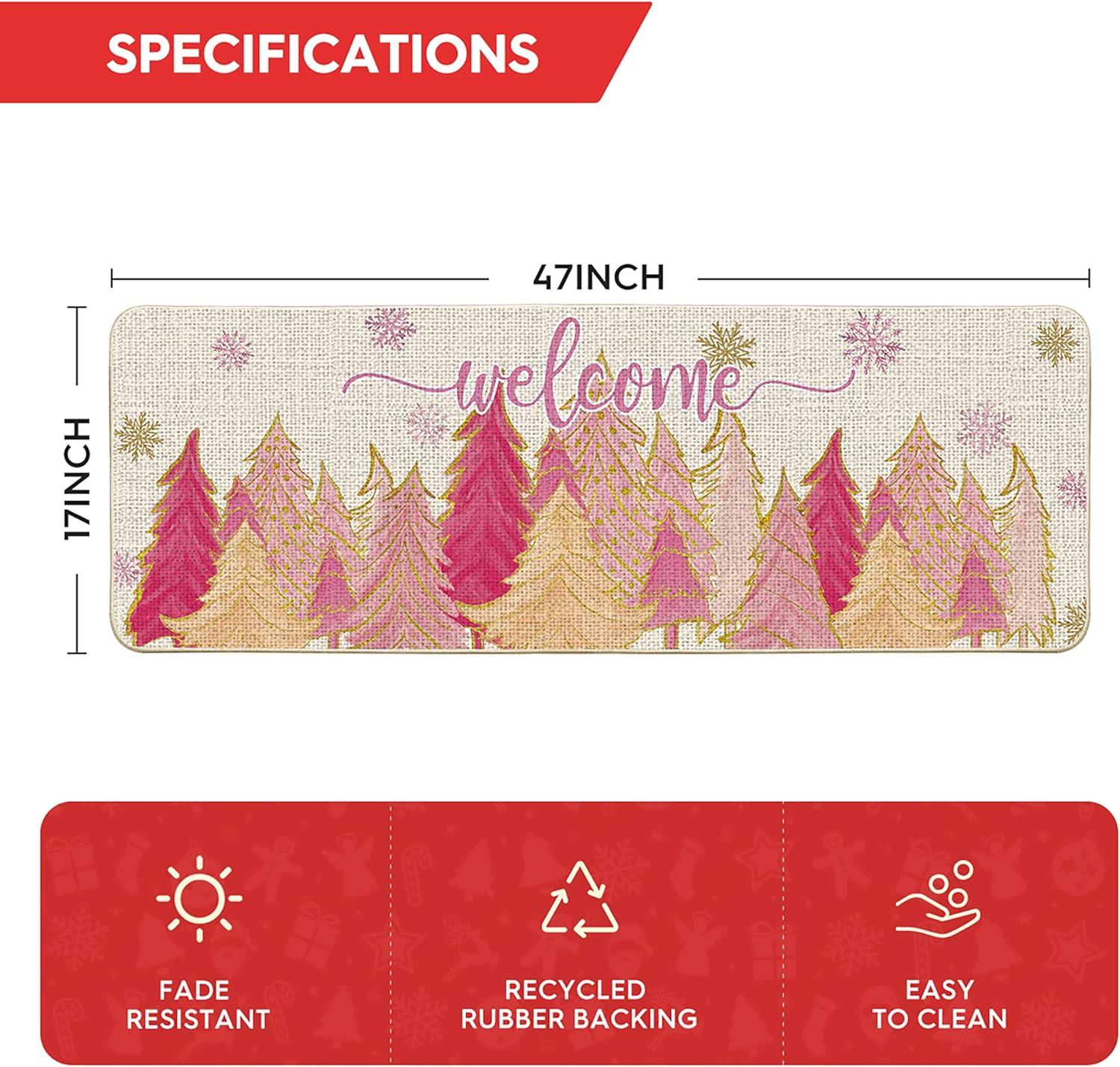 imageArtoid Mode Pink Tree Snowflak Christmas in July Welcome Doormat Winter Home Decor LowProfile Switch Rug Door Mat Floor Mat for Indoor Outdoor 17x29 InchPink