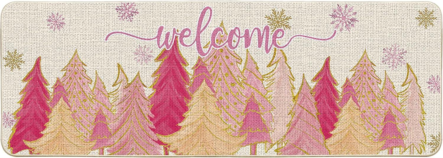 imageArtoid Mode Pink Tree Snowflak Christmas in July Welcome Doormat Winter Home Decor LowProfile Switch Rug Door Mat Floor Mat for Indoor Outdoor 17x29 InchPink