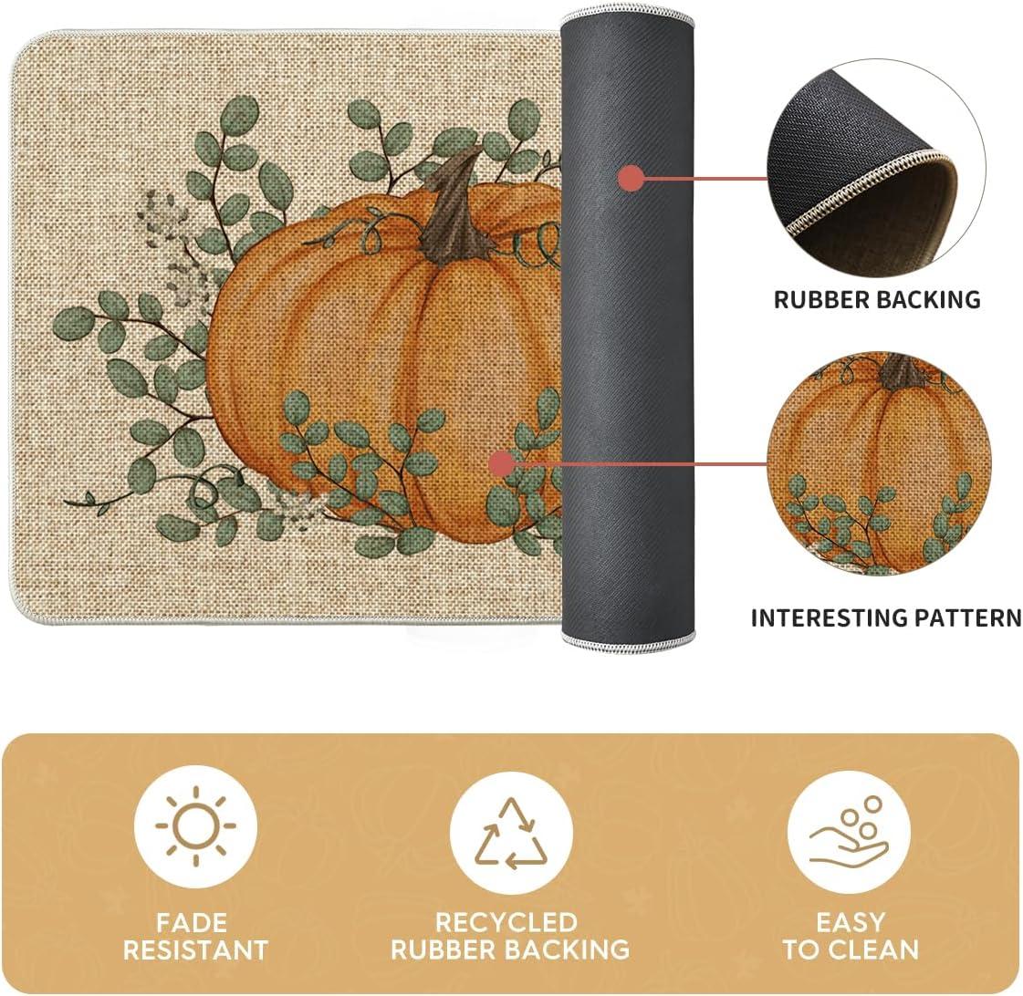 imageArtoid Mode Pumpkin Eucalyptus Fall Kitchen Mats Set of 2 Home Decor LowProfile Kitchen Rugs for Floor 17x29 and 17x47 InchOrange