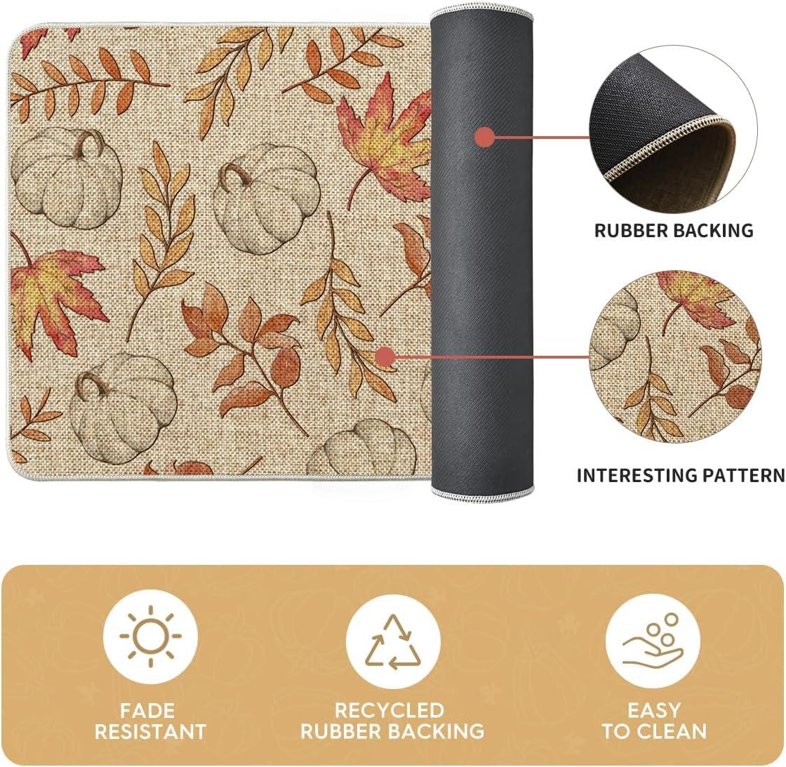 imageArtoid Mode Pumpkins Fall Kitchen Mats Set of 2 Autumn Maple Leaves Home Decor LowProfile Kitchen Rugs for Floor 17x29 and 17x47 InchBeige