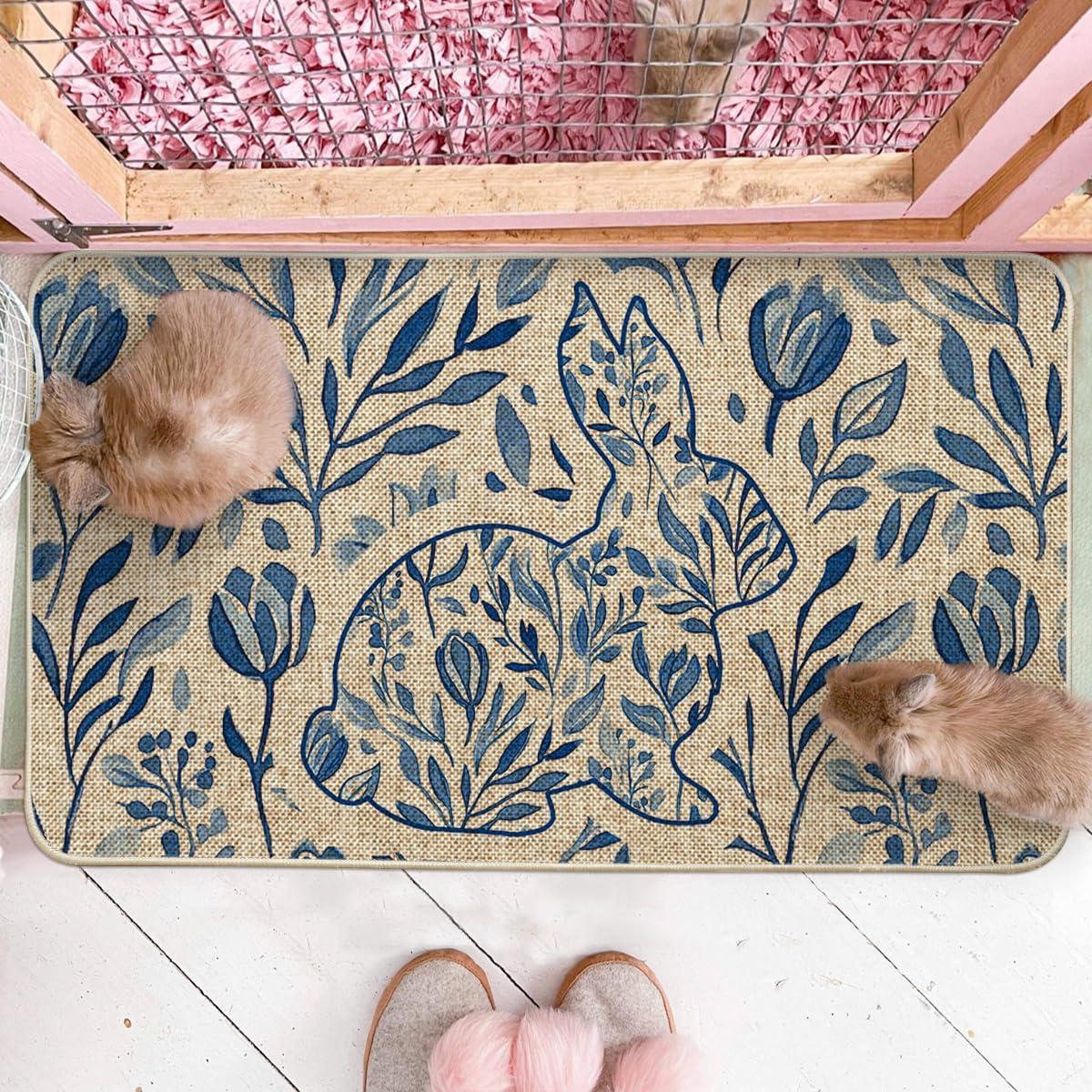 imageArtoid Mode Rabbit Bunny Flowers Easter Doormat Home Decor LowProfile Switch Rug Door Mat Floor Mat for Indoor Outdoor 17x29 Inch