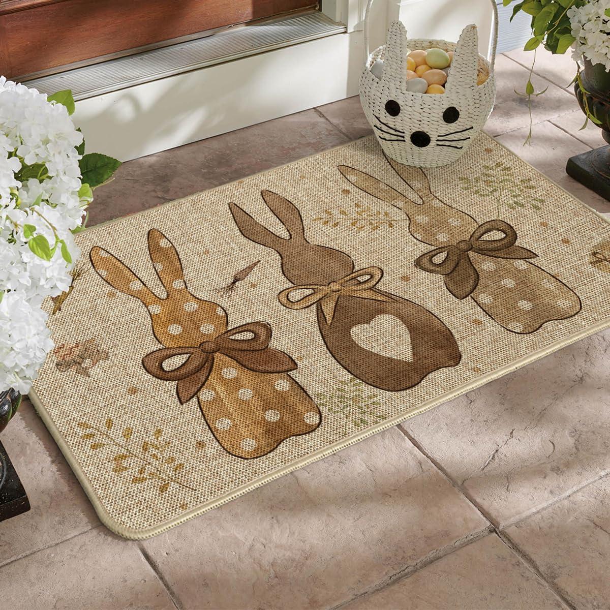 imageArtoid Mode Rabbit Carrots Eggs Happy Easter Doormat Seasonal Spring Home Decor LowProfile Switch Rug Door Mat Floor Mat for Indoor Outdoor 17x29 Inch