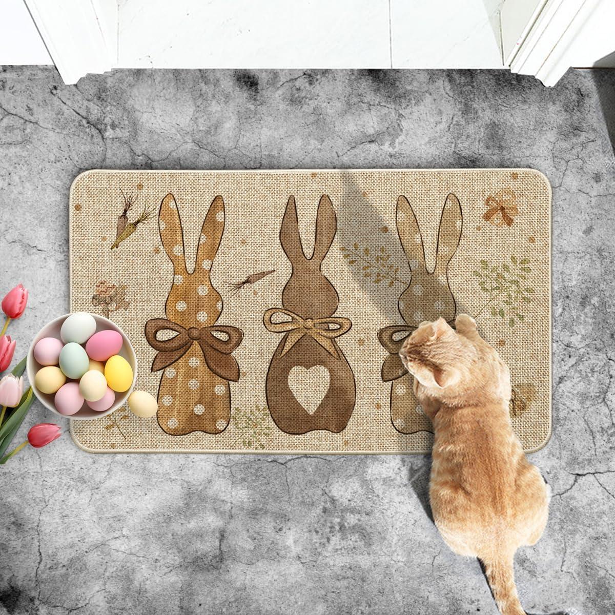 imageArtoid Mode Rabbit Carrots Eggs Happy Easter Doormat Seasonal Spring Home Decor LowProfile Switch Rug Door Mat Floor Mat for Indoor Outdoor 17x29 Inch