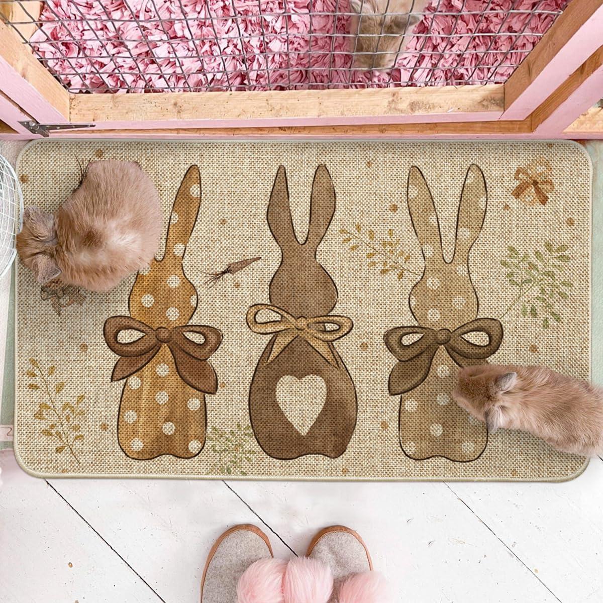 imageArtoid Mode Rabbit Carrots Eggs Happy Easter Doormat Seasonal Spring Home Decor LowProfile Switch Rug Door Mat Floor Mat for Indoor Outdoor 17x29 Inch