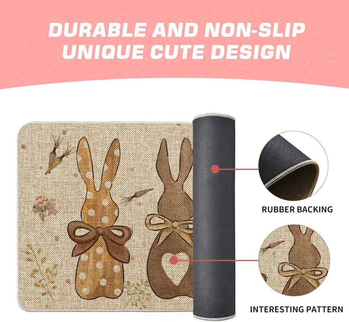 imageArtoid Mode Rabbit Carrots Eggs Happy Easter Doormat Seasonal Spring Home Decor LowProfile Switch Rug Door Mat Floor Mat for Indoor Outdoor 17x29 Inch