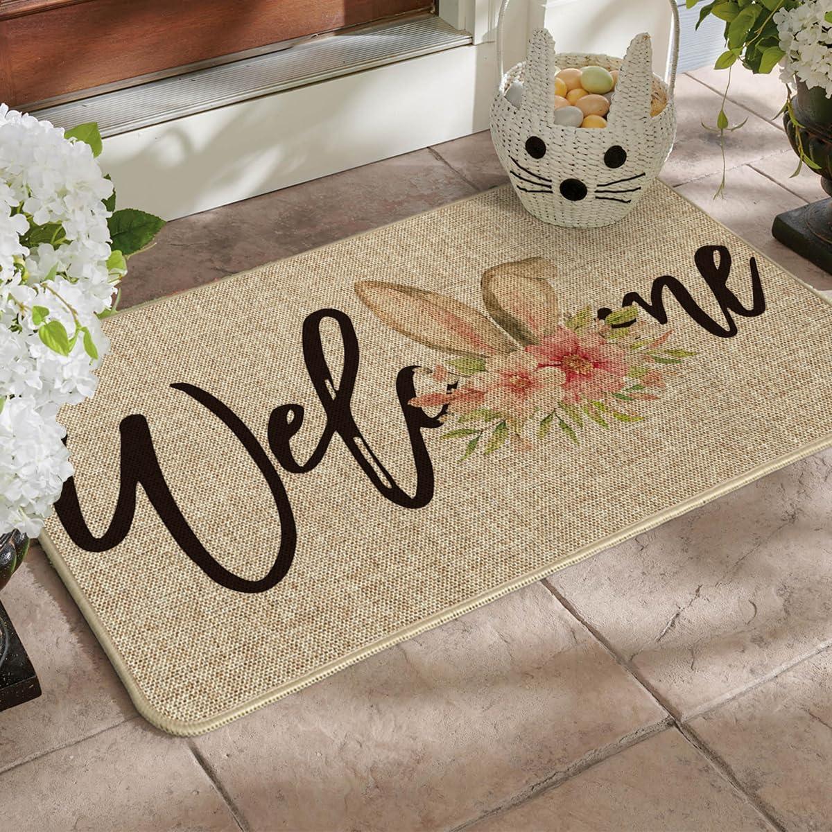 imageArtoid Mode Rabbit Flower Welcome Easter Doormat Seasonal Spring Home Decor LowProfile Switch Rug Door Mat Floor Mat for Indoor Outdoor 17x29 Inch