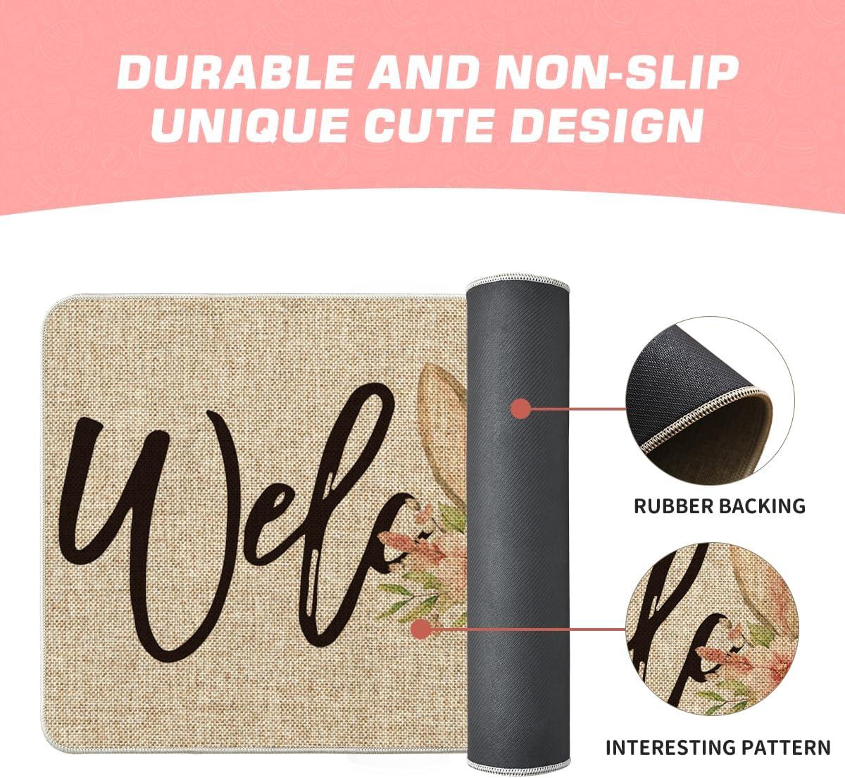 imageArtoid Mode Rabbit Flower Welcome Easter Doormat Seasonal Spring Home Decor LowProfile Switch Rug Door Mat Floor Mat for Indoor Outdoor 17x29 Inch