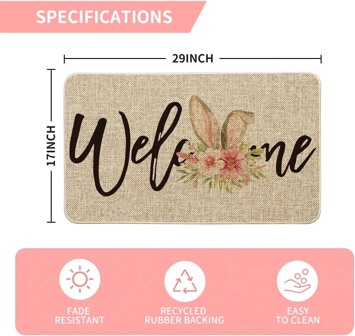 imageArtoid Mode Rabbit Flower Welcome Easter Doormat Seasonal Spring Home Decor LowProfile Switch Rug Door Mat Floor Mat for Indoor Outdoor 17x29 Inch