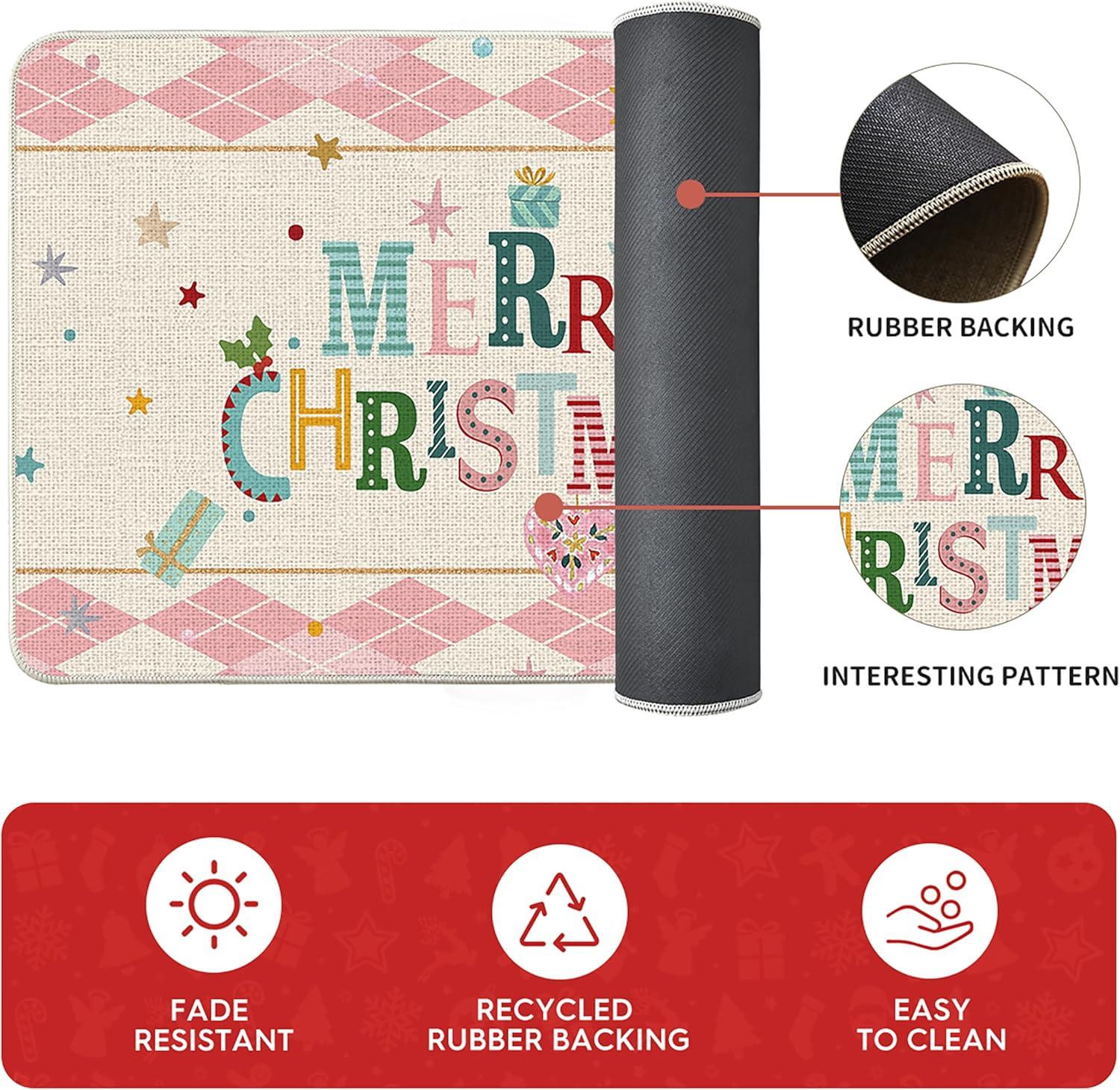 imageArtoid Mode Red Diamond Plaid Nutcracker Merry Christmas Kitchen Mats Set of 2 Winter Decor LowProfile Kitchen Rugs for Floor 17x29 and 17x47 InchPink