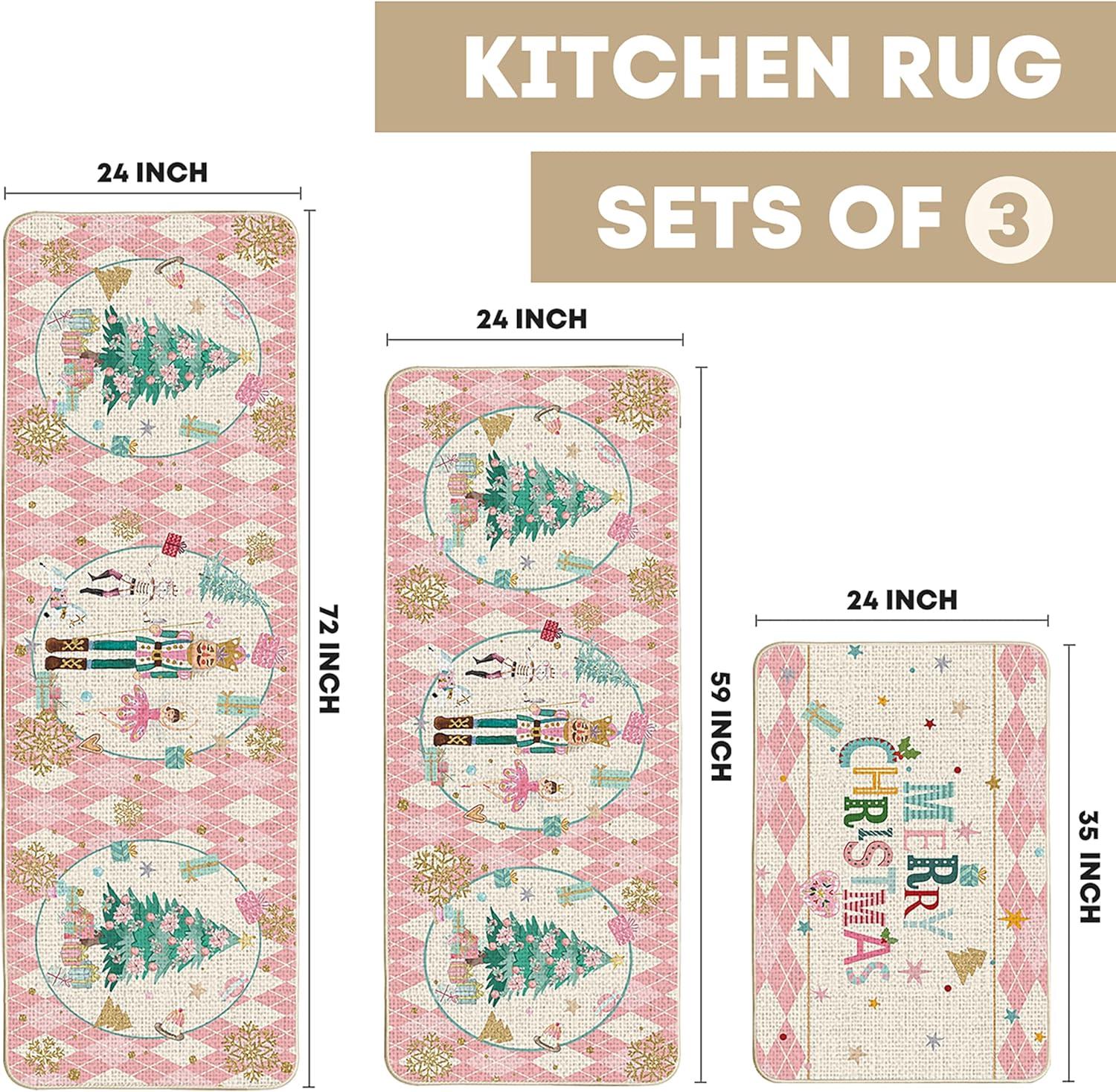 imageArtoid Mode Red Diamond Plaid Nutcracker Merry Christmas Kitchen Mats Set of 2 Winter Decor LowProfile Kitchen Rugs for Floor 17x29 and 17x47 InchPink