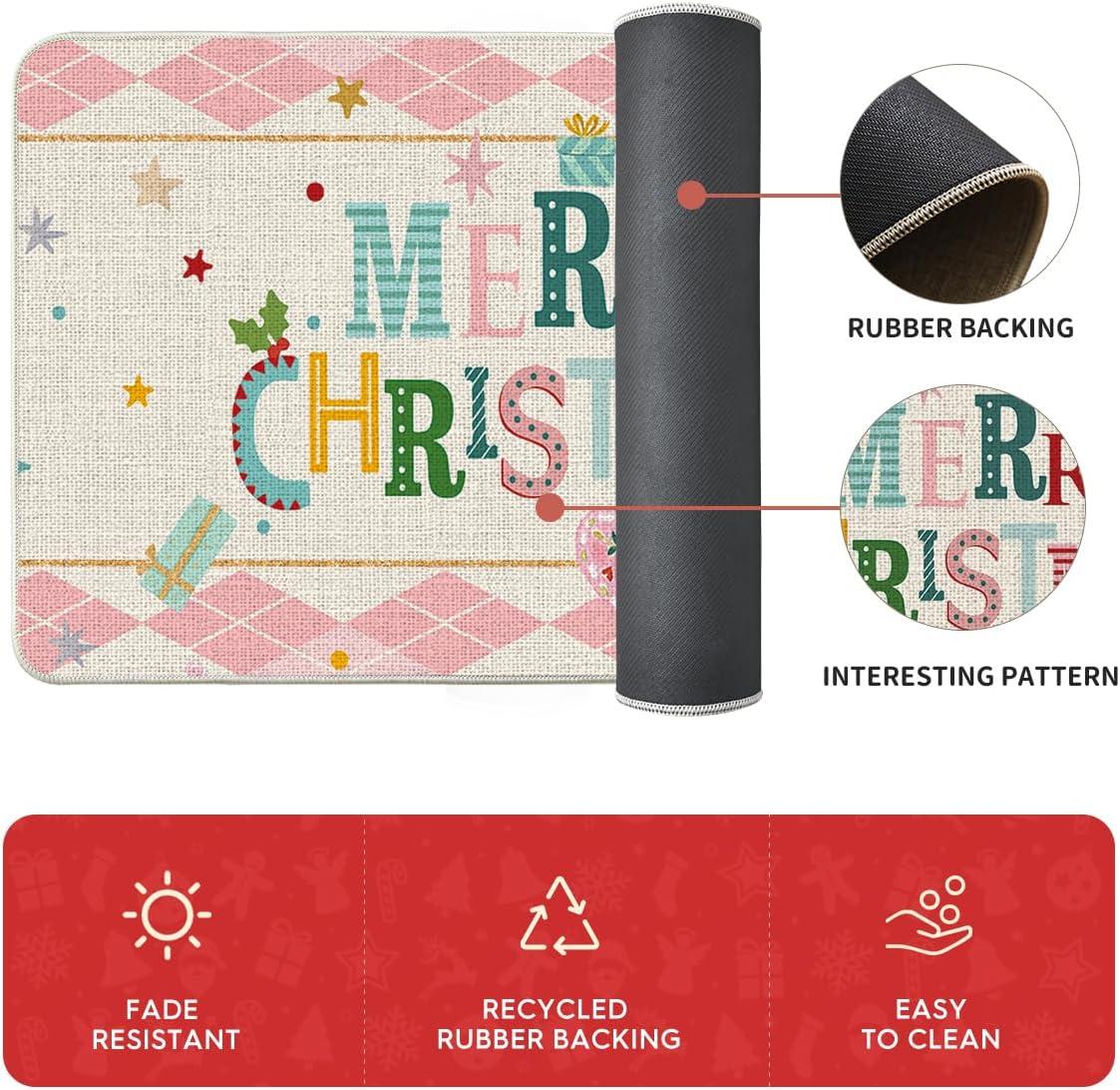 imageArtoid Mode Red Diamond Plaid Nutcracker Merry Christmas Kitchen Mats Set of 2 Winter Decor LowProfile Kitchen Rugs for Floor 17x29 and 17x47 InchPink