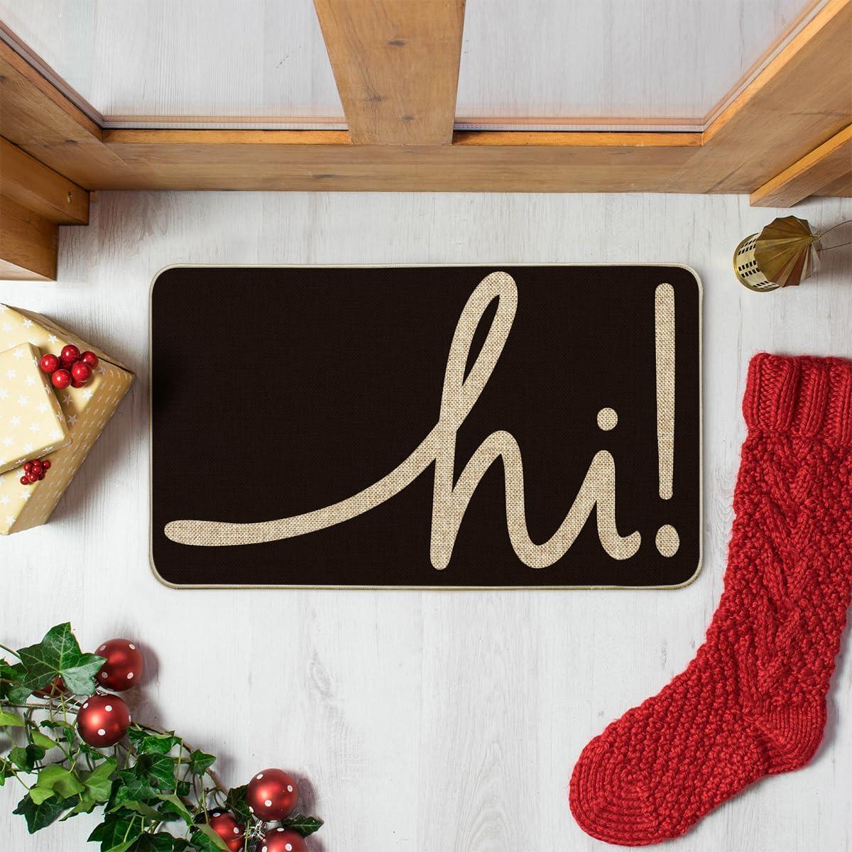 imageArtoid Mode Red Hi Valentines Day Doormat Daily Home Decor LowProfile Switch Rug Welcome Door Mat Floor Mat for Indoor Outdoor 17x29 InchBlack