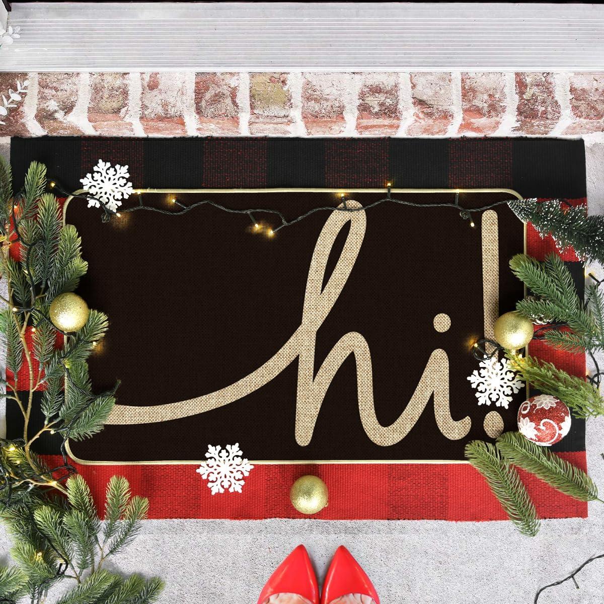 imageArtoid Mode Red Hi Valentines Day Doormat Daily Home Decor LowProfile Switch Rug Welcome Door Mat Floor Mat for Indoor Outdoor 17x29 InchBlack