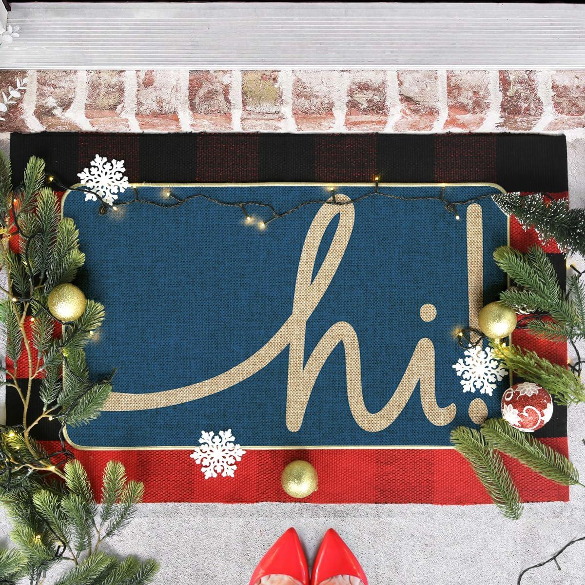 imageArtoid Mode Red Hi Valentines Day Doormat Daily Home Decor LowProfile Switch Rug Welcome Door Mat Floor Mat for Indoor Outdoor 17x29 InchBlue