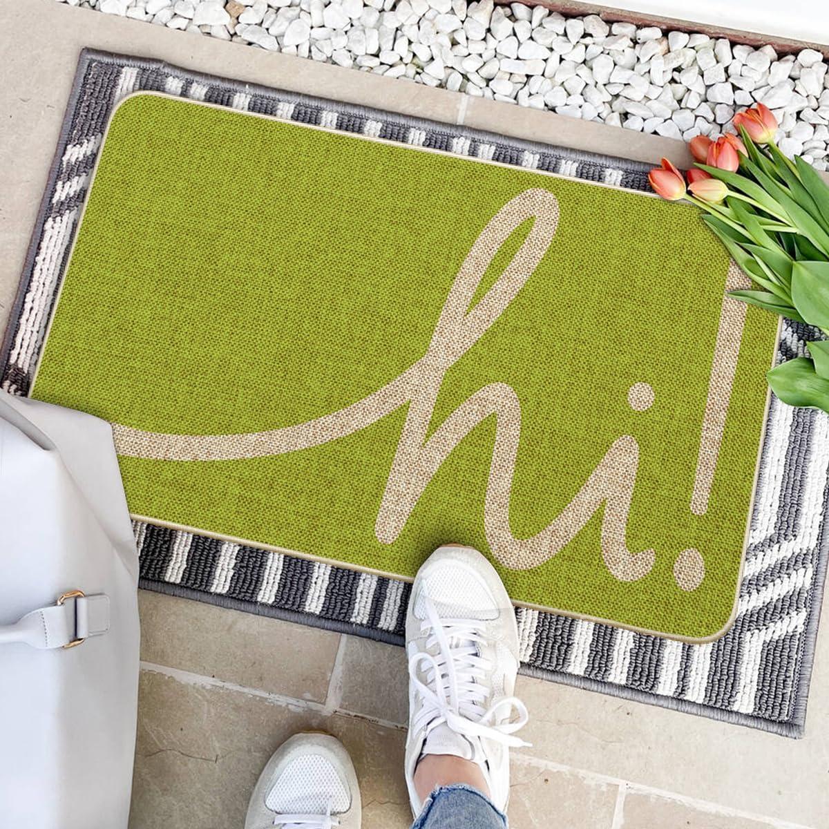 imageArtoid Mode Red Hi Valentines Day Doormat Daily Home Decor LowProfile Switch Rug Welcome Door Mat Floor Mat for Indoor Outdoor 17x29 InchGreen