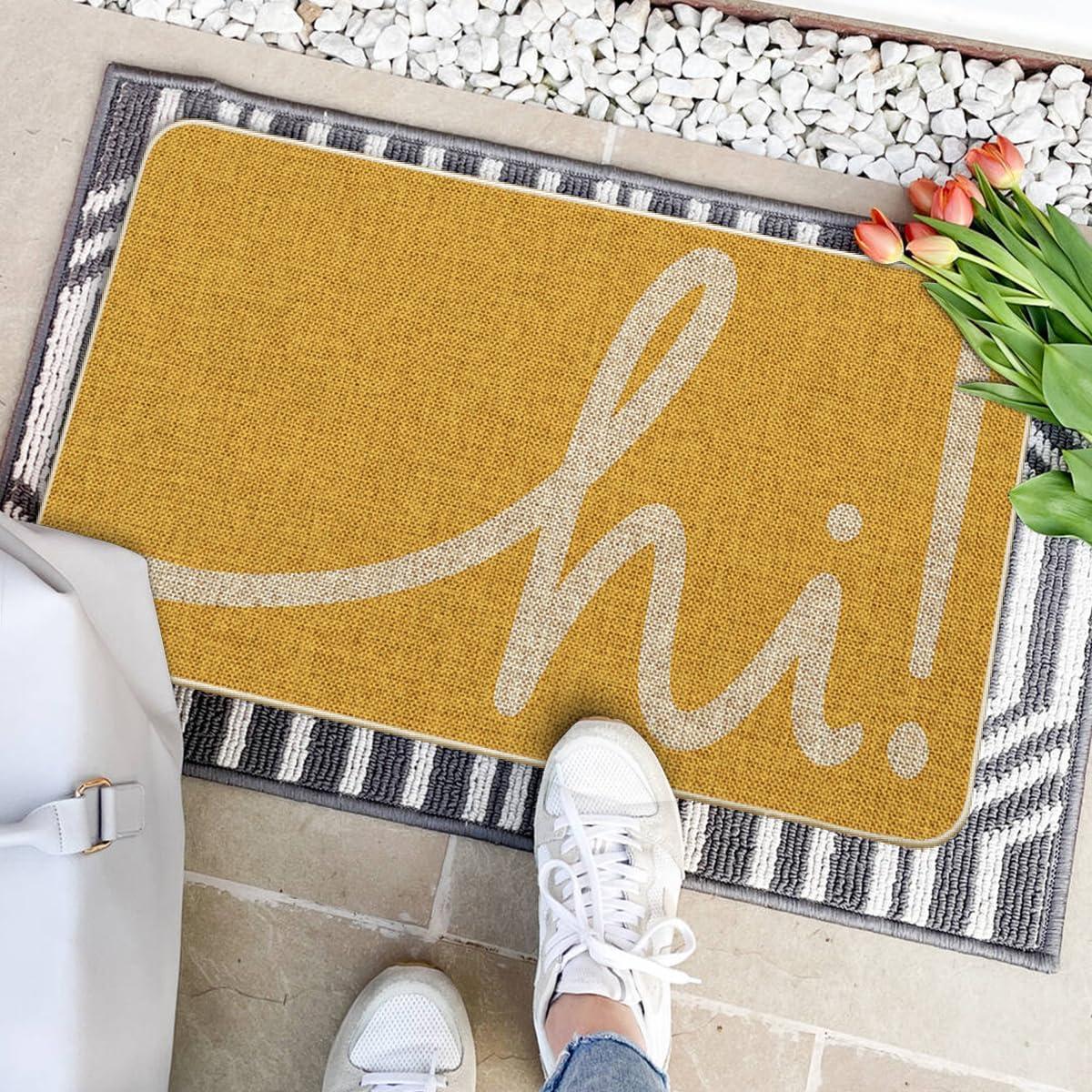 imageArtoid Mode Red Hi Valentines Day Doormat Daily Home Decor LowProfile Switch Rug Welcome Door Mat Floor Mat for Indoor Outdoor 17x29 InchYellow