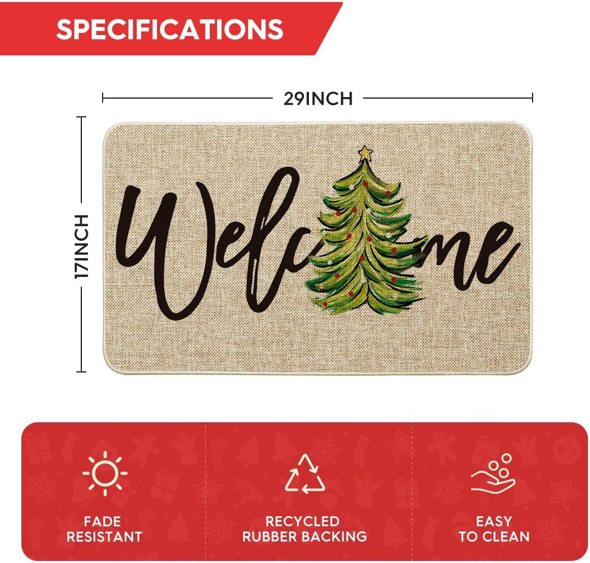 imageArtoid Mode Red Xmas Tree Christmas Welcome Doormat Winter Home Decor LowProfile Switch Rug Door Mat Floor Mat for Indoor Outdoor 17x29 InchBeige