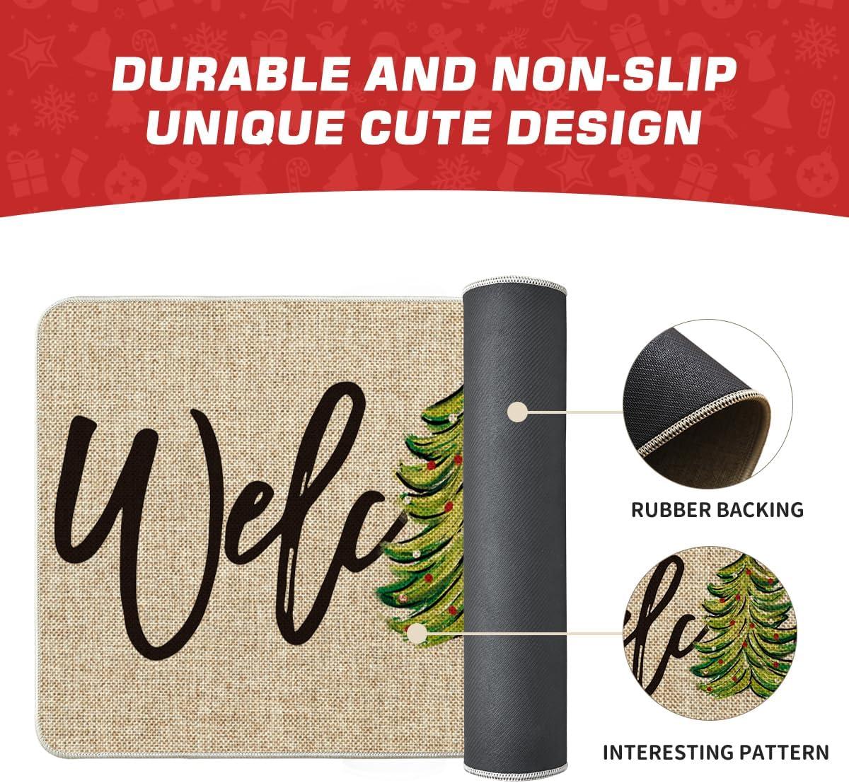 imageArtoid Mode Red Xmas Tree Christmas Welcome Doormat Winter Home Decor LowProfile Switch Rug Door Mat Floor Mat for Indoor Outdoor 17x29 InchBeige