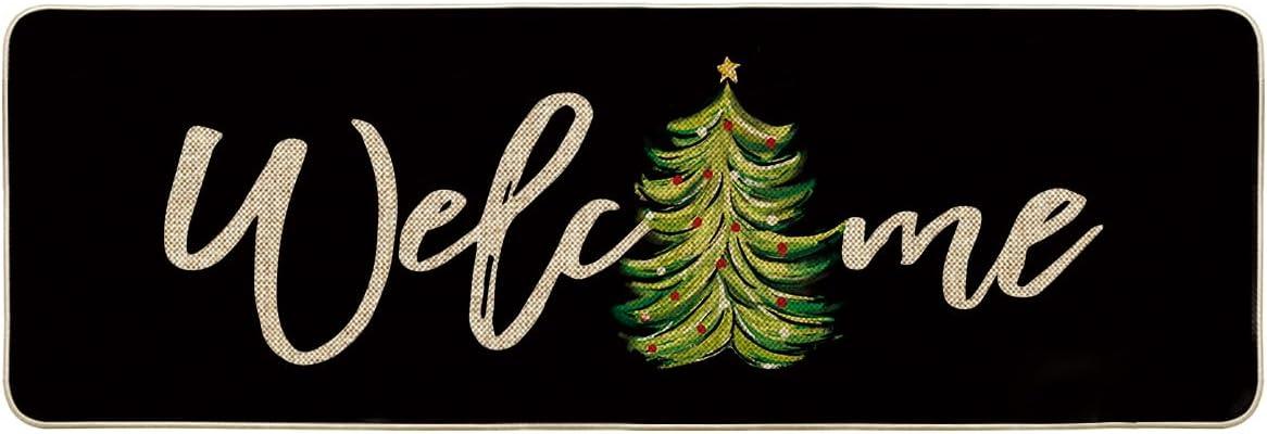 imageArtoid Mode Red Xmas Tree Christmas Welcome Doormat Winter Home Decor LowProfile Switch Rug Door Mat Floor Mat for Indoor Outdoor 17x29 InchBlack