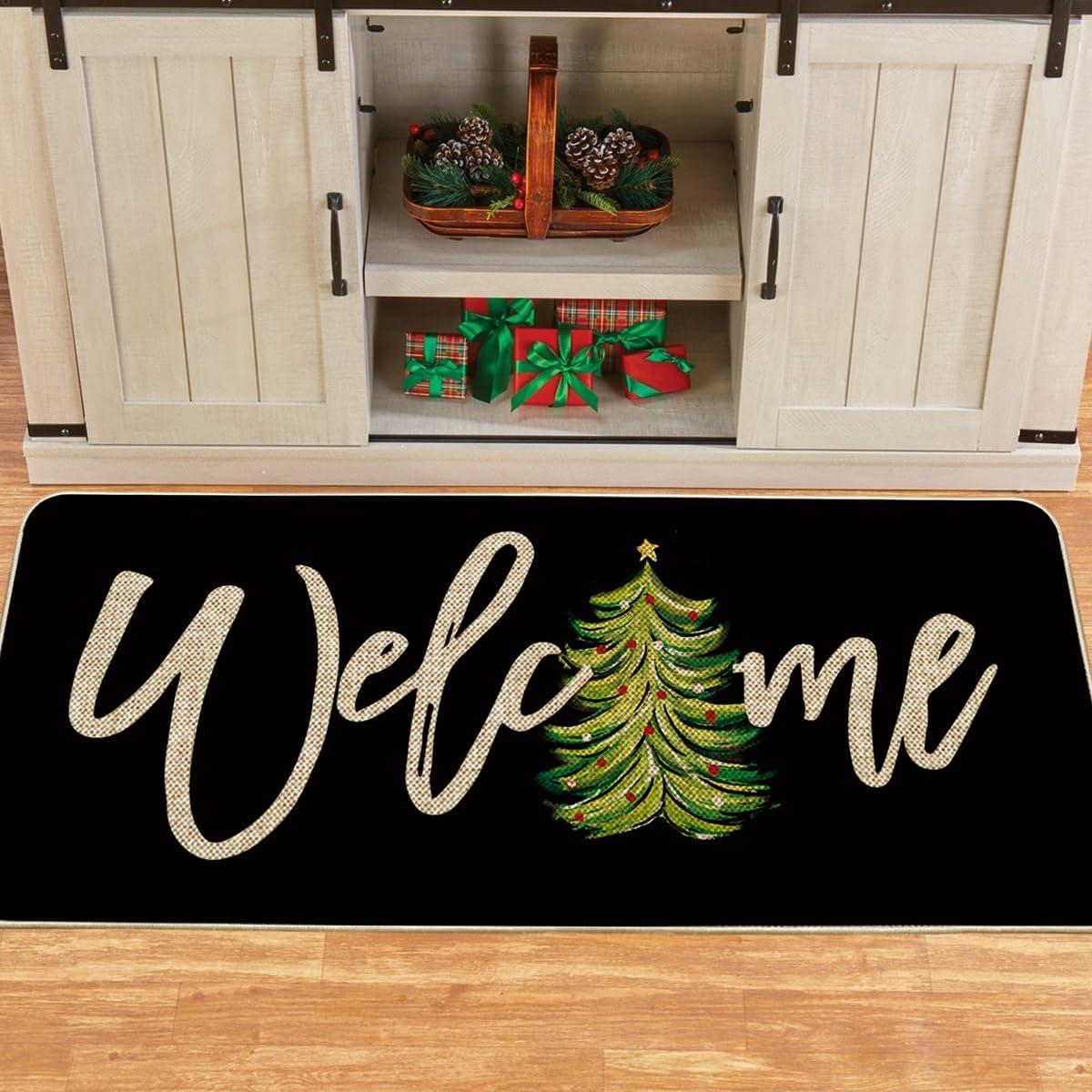 imageArtoid Mode Red Xmas Tree Christmas Welcome Doormat Winter Home Decor LowProfile Switch Rug Door Mat Floor Mat for Indoor Outdoor 17x29 InchBlack