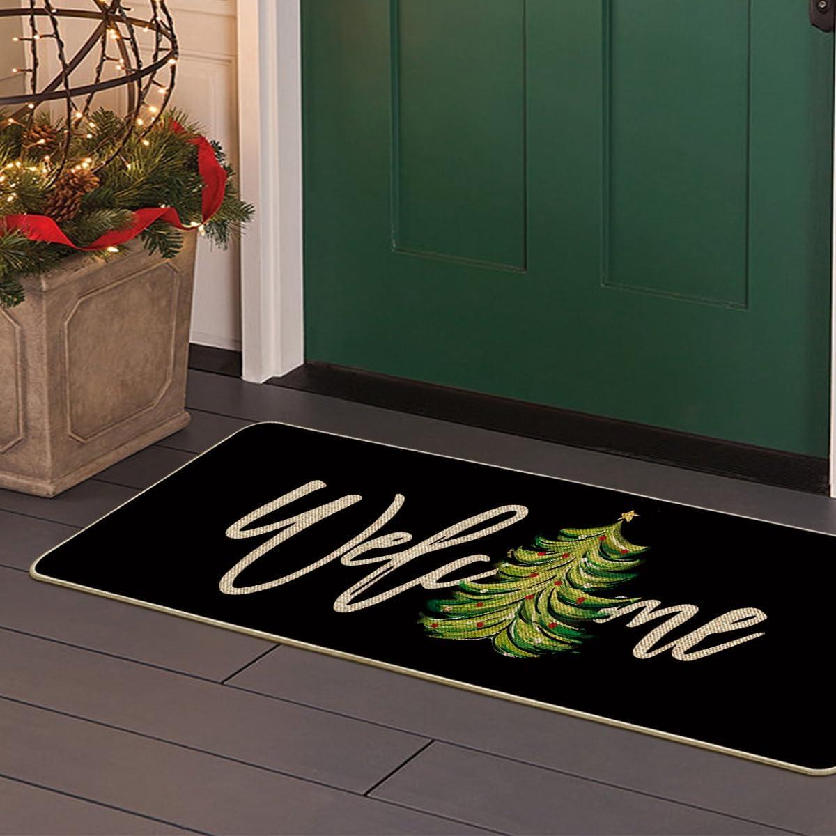 imageArtoid Mode Red Xmas Tree Christmas Welcome Doormat Winter Home Decor LowProfile Switch Rug Door Mat Floor Mat for Indoor Outdoor 17x29 InchBlack