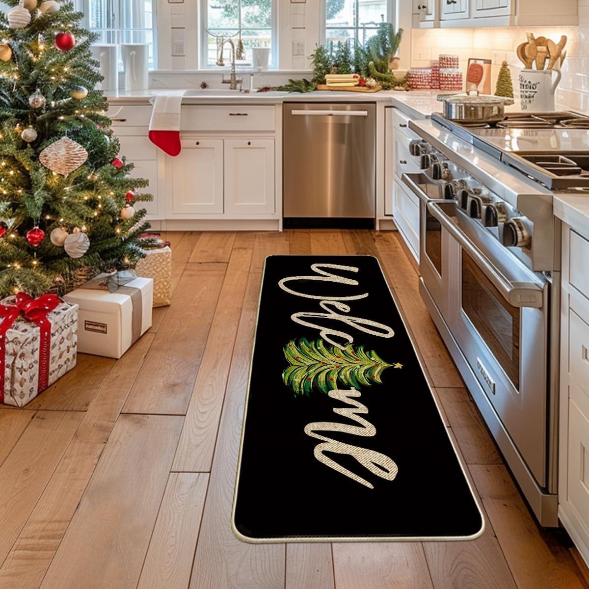 imageArtoid Mode Red Xmas Tree Christmas Welcome Doormat Winter Home Decor LowProfile Switch Rug Door Mat Floor Mat for Indoor Outdoor 17x29 InchBlack